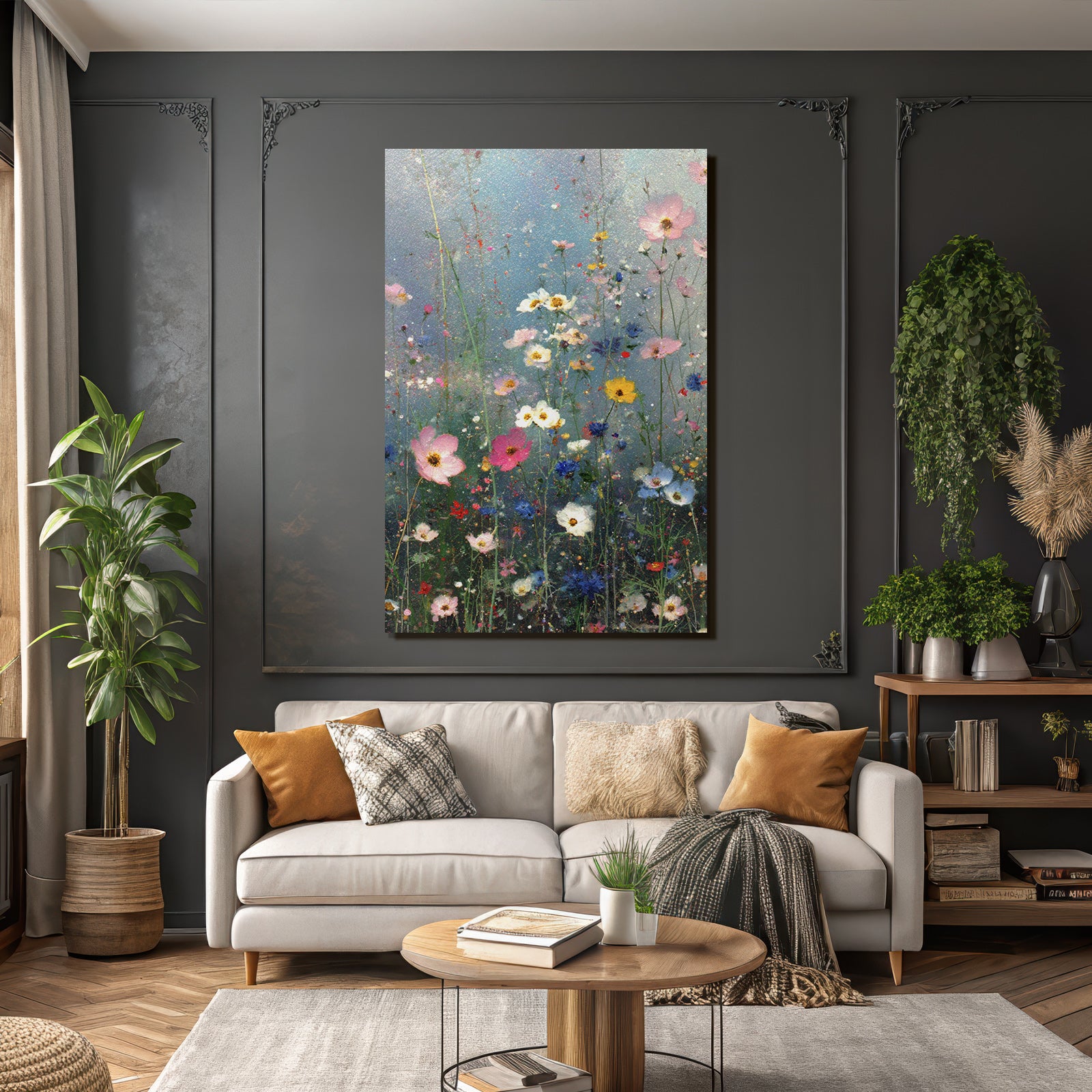 Bunte Wildblumenwiese Mit Sanftem Verschwommenem Hintergrund