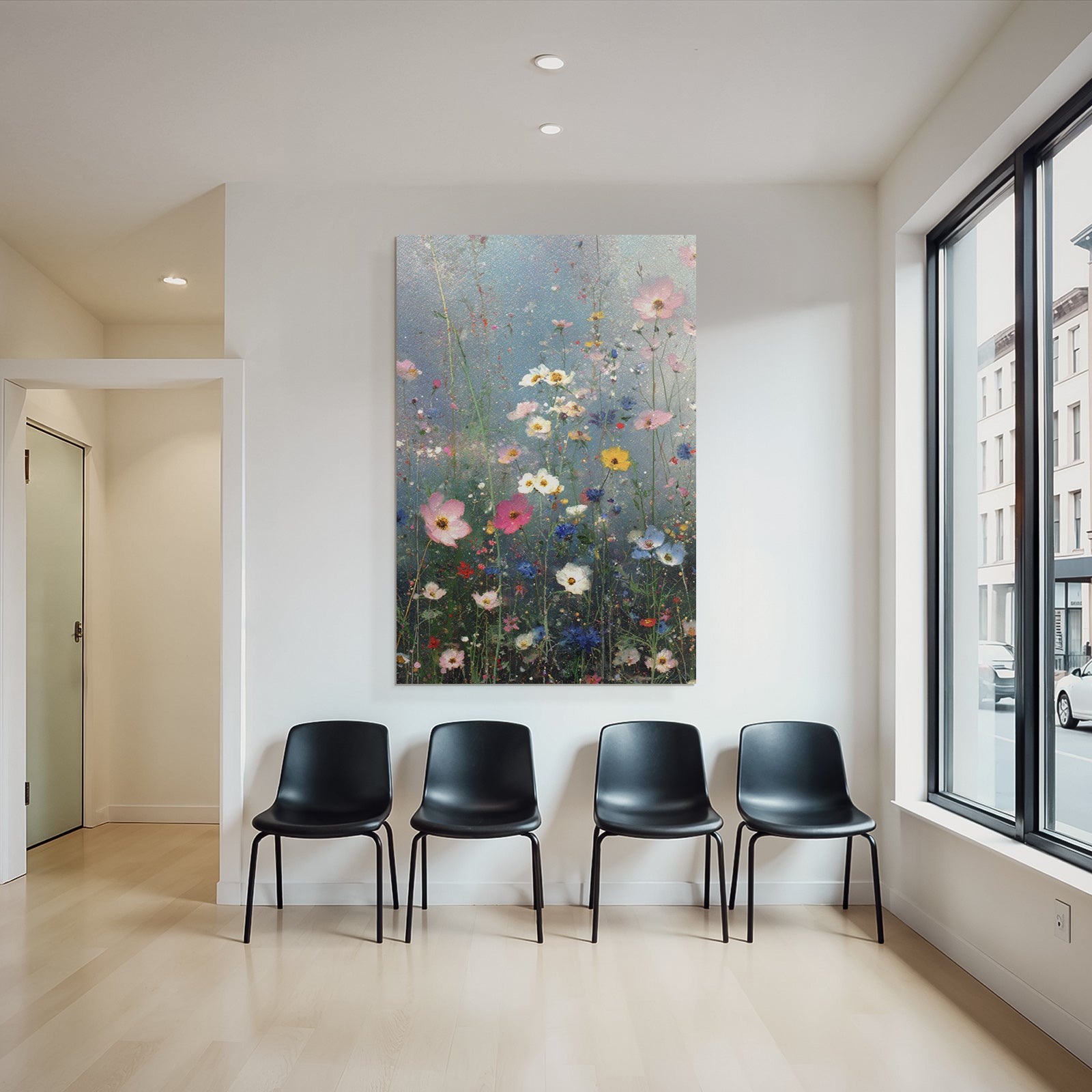 Bunte Wildblumenwiese Mit Sanftem Verschwommenem Hintergrund