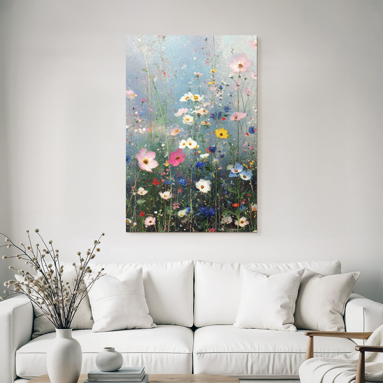 Bunte Wildblumenwiese Mit Sanftem Verschwommenem Hintergrund