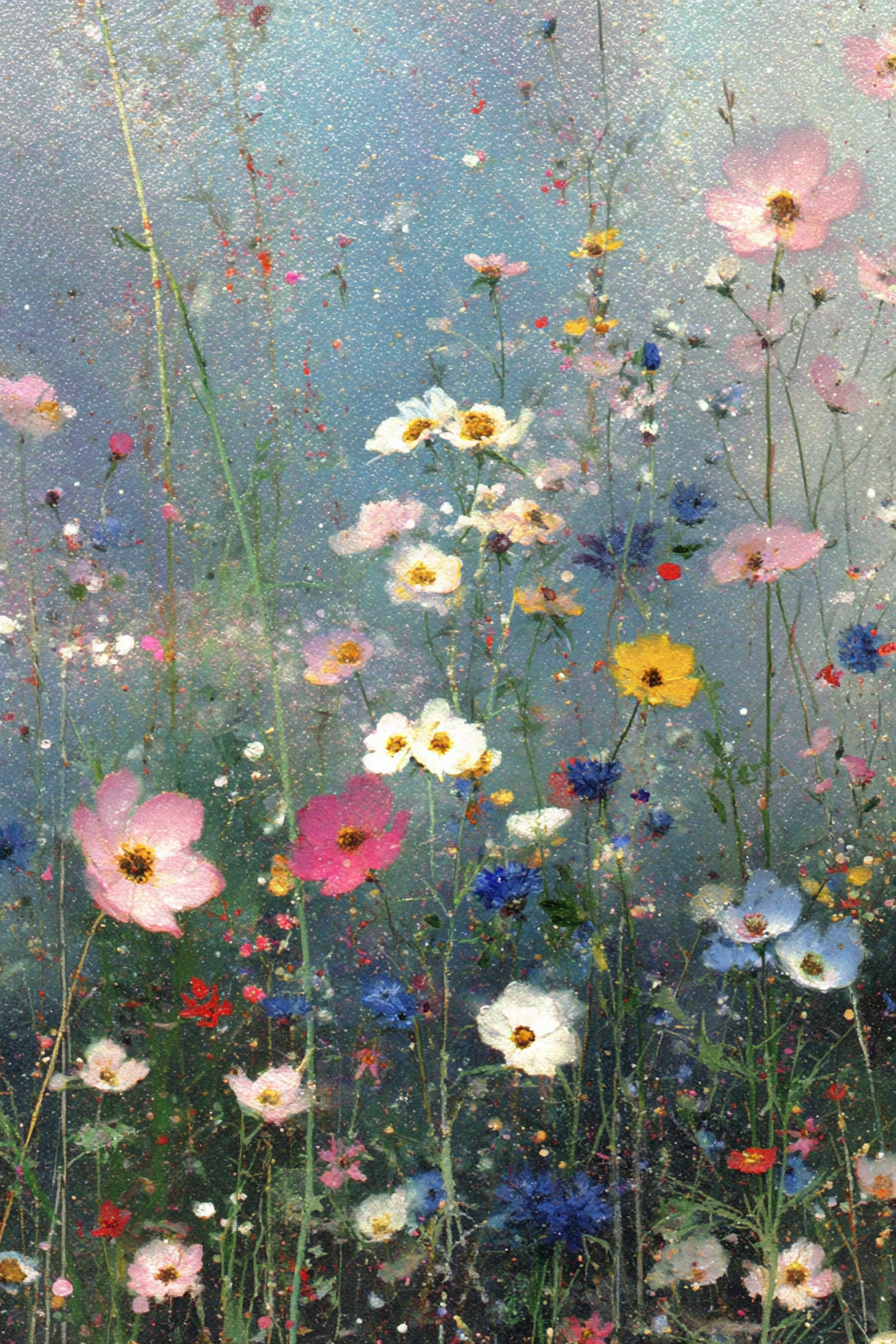 Bunte Wildblumenwiese Mit Sanftem Verschwommenem Hintergrund | Wasserfaelle und Tropfen | Natur