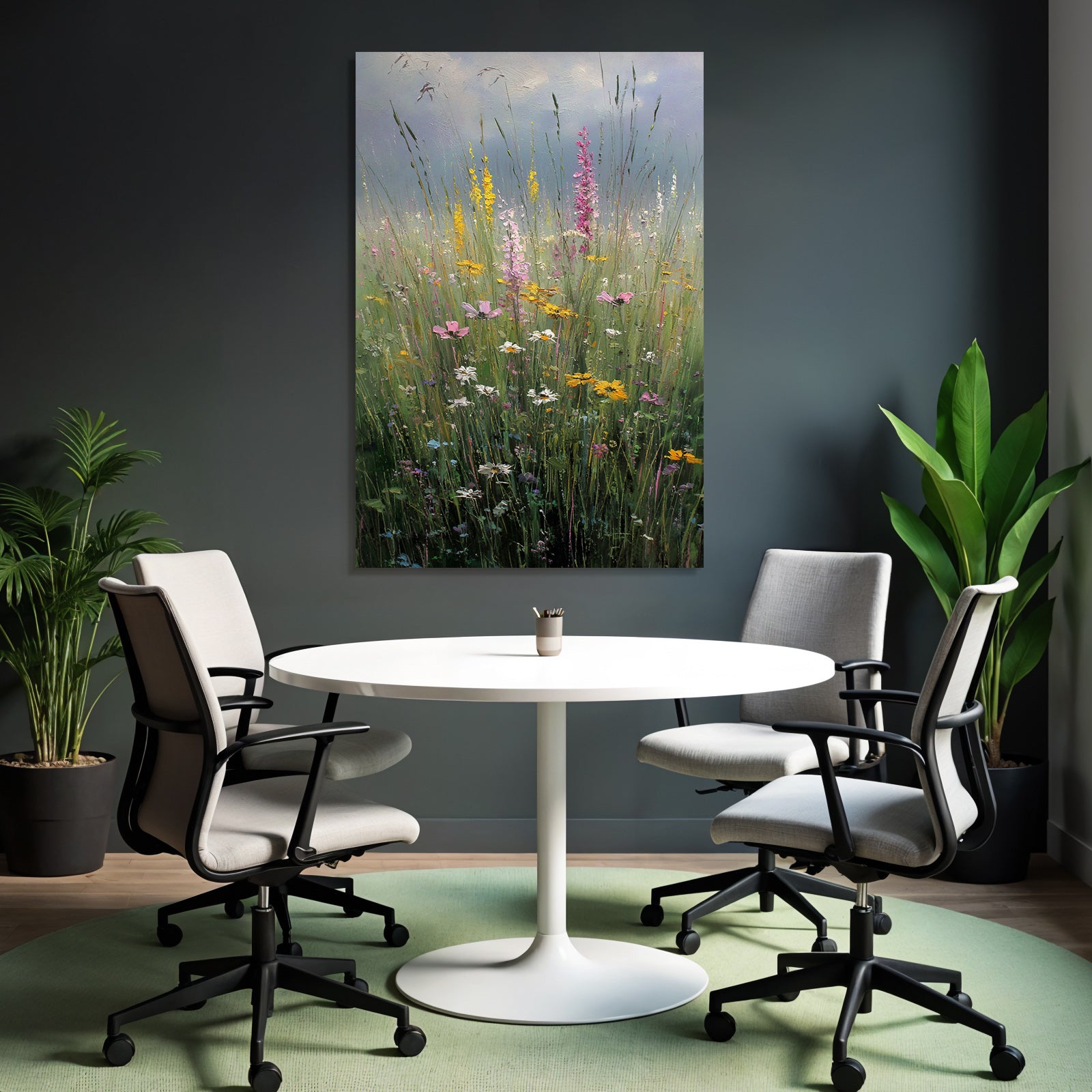 Bunte Wildblumenwiese Mit Vielfältigen Blumen Und Gras