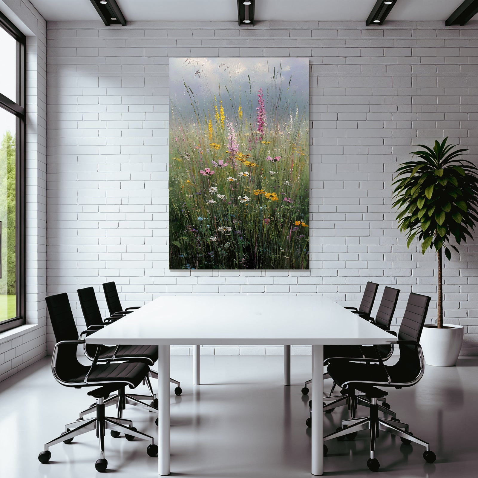 Bunte Wildblumenwiese Mit Vielfältigen Blumen Und Gras