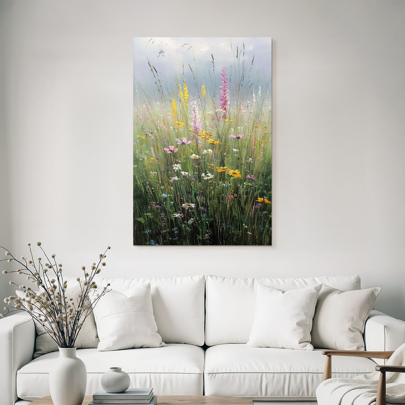 Bunte Wildblumenwiese Mit Vielfältigen Blumen Und Gras