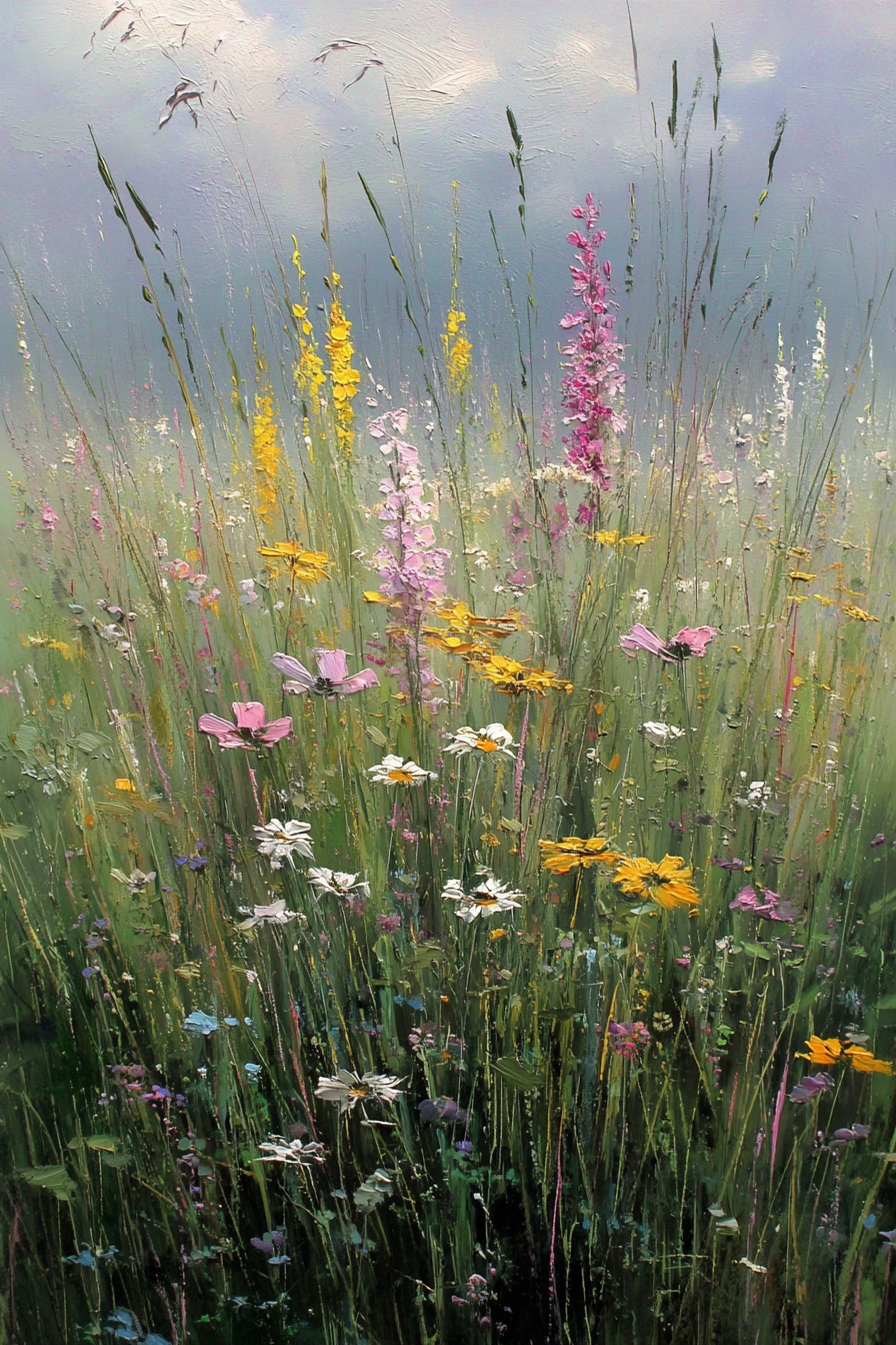 Bunte Wildblumenwiese Mit Vielfältigen Blumen Und Gras | Wasserfaelle und Tropfen | Natur