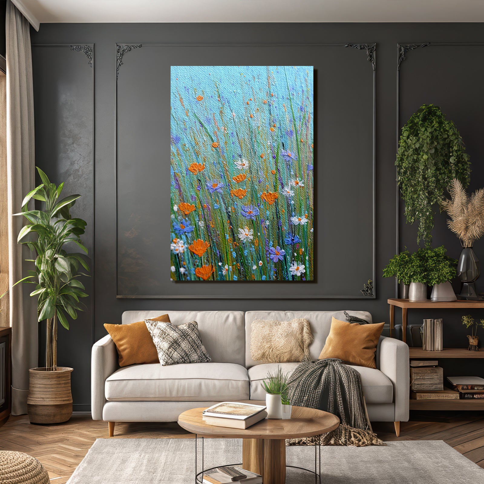 Buntes Bild Von Wildblumen Im Feld