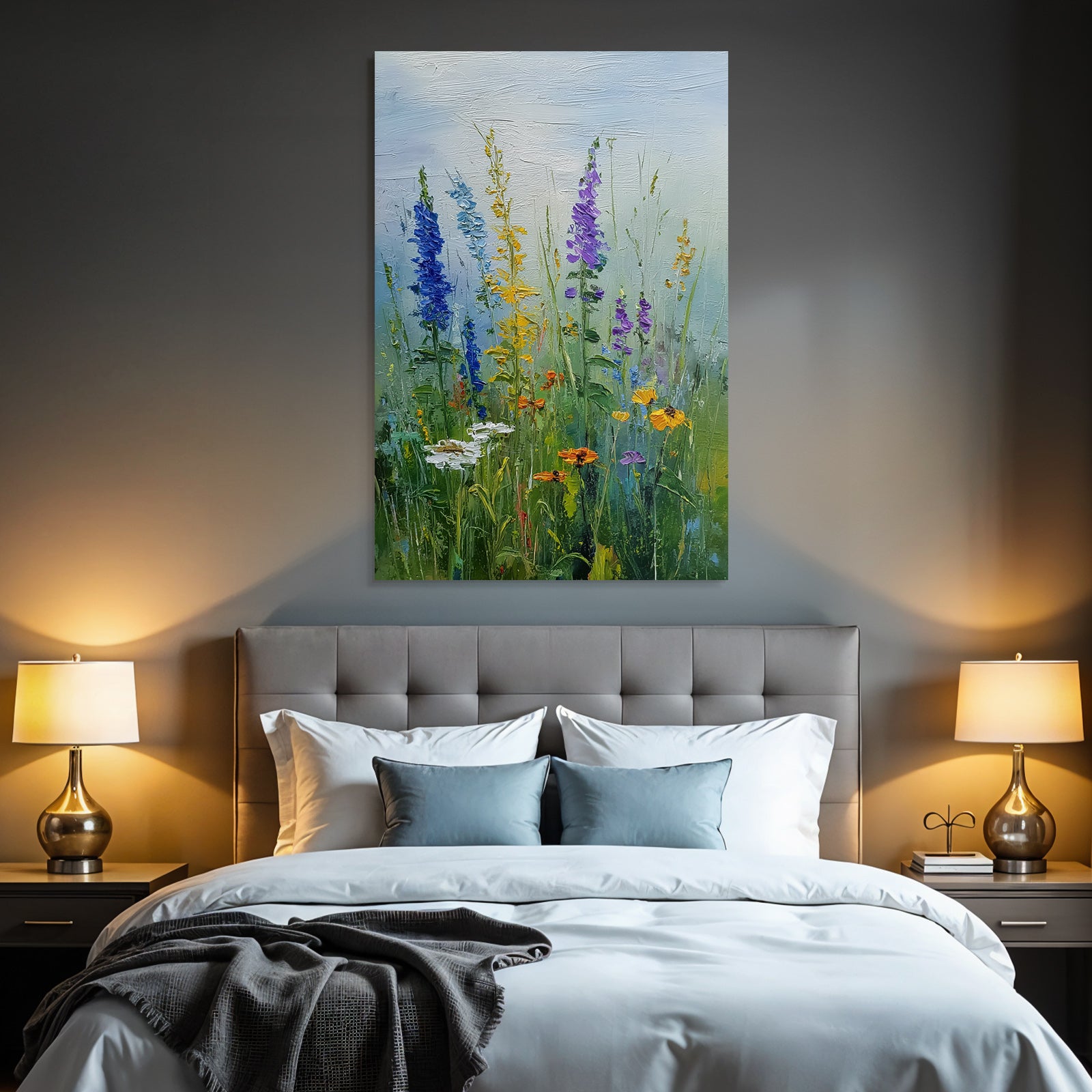Buntes Blumenfeld Mit Blaün Lila Gelben Und Weissen Blüten
