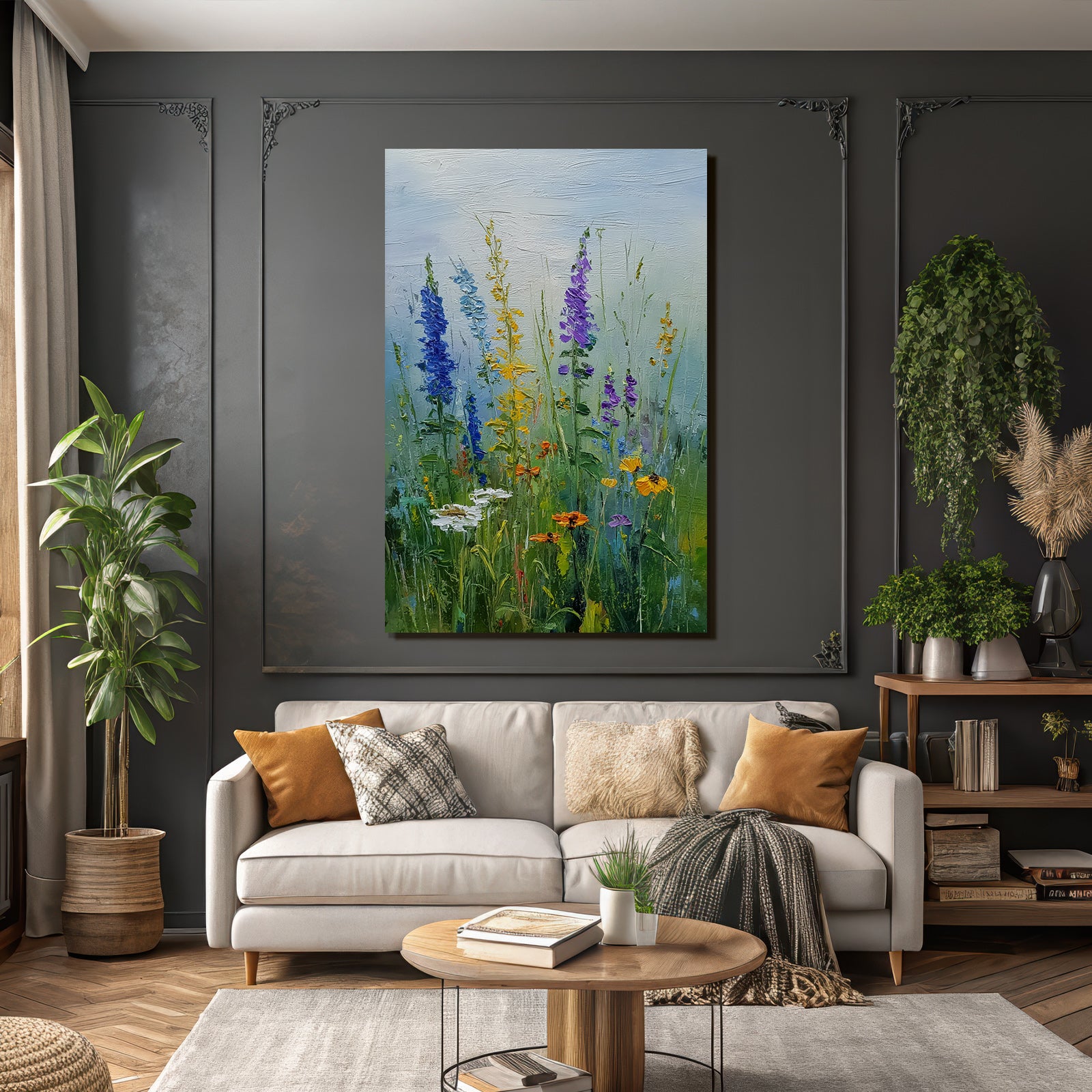 Buntes Blumenfeld Mit Blaün Lila Gelben Und Weissen Blüten