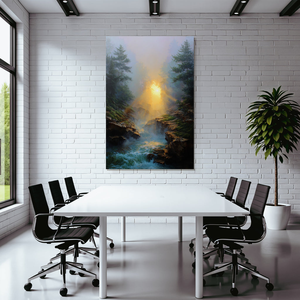 Friedliche Landschaft Mit Nebel Sonnenstrahlen Und Felsufern