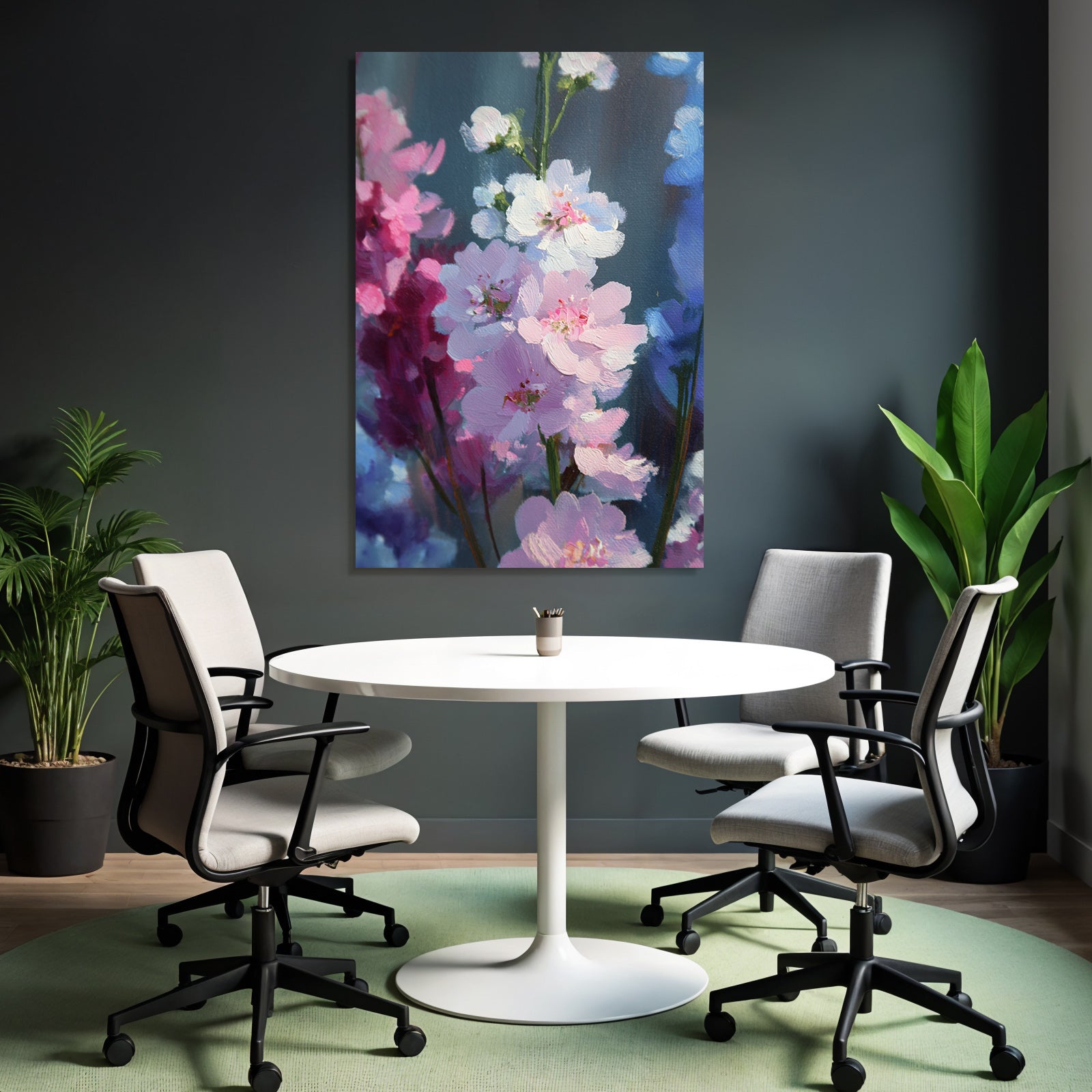 Impressionistisches Blütenbild In Rosa Weiss Und Blau
