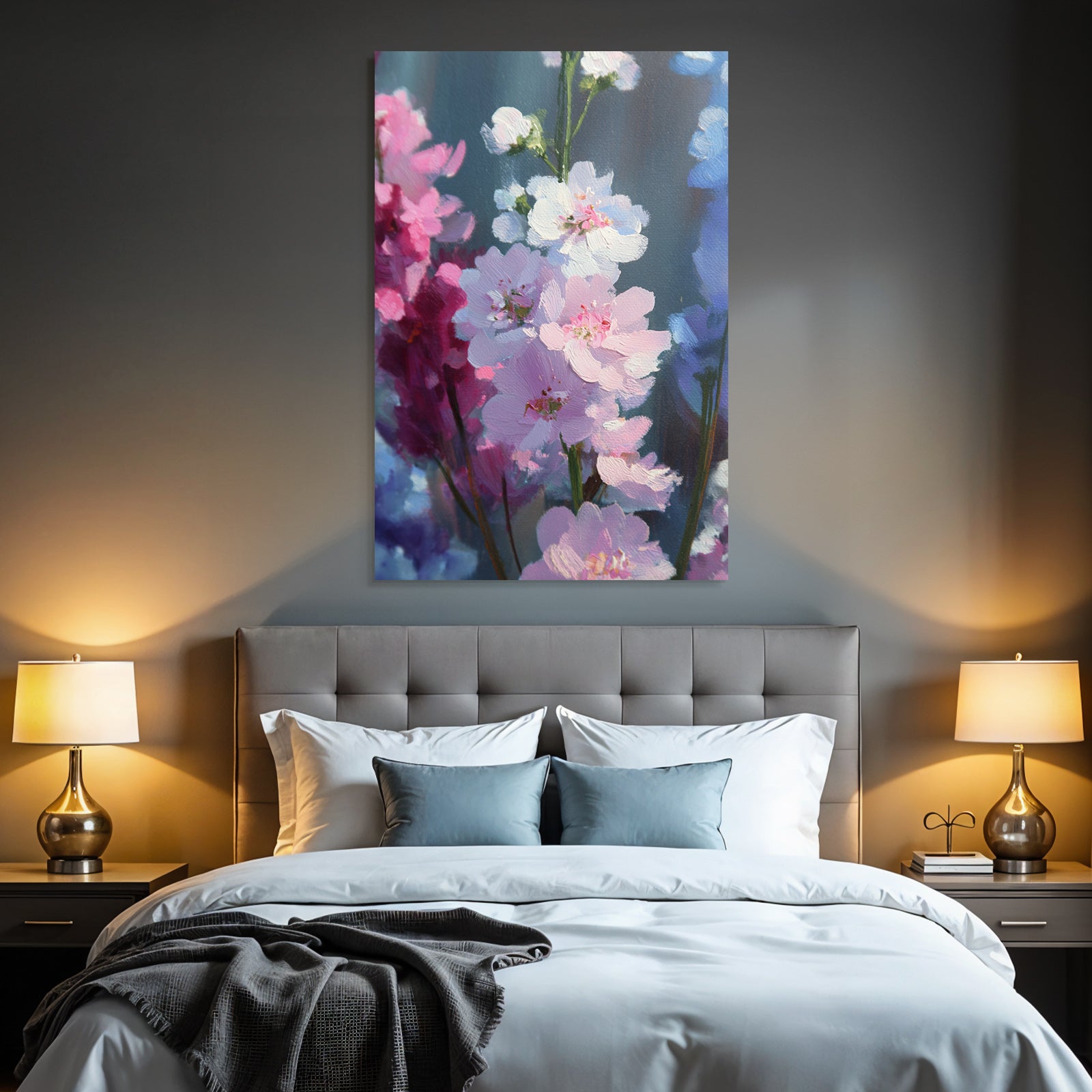 Impressionistisches Blütenbild In Rosa Weiss Und Blau