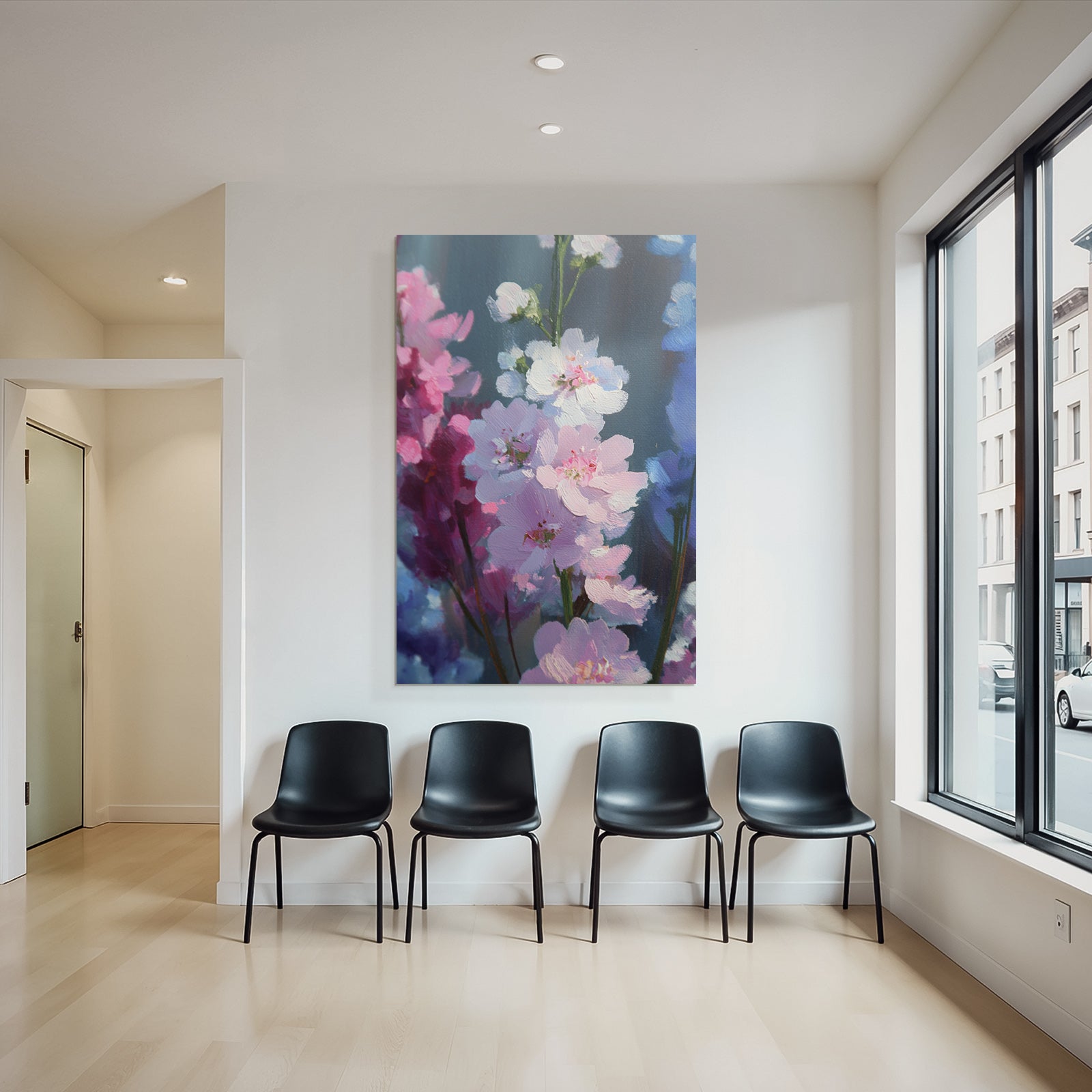Impressionistisches Blütenbild In Rosa Weiss Und Blau