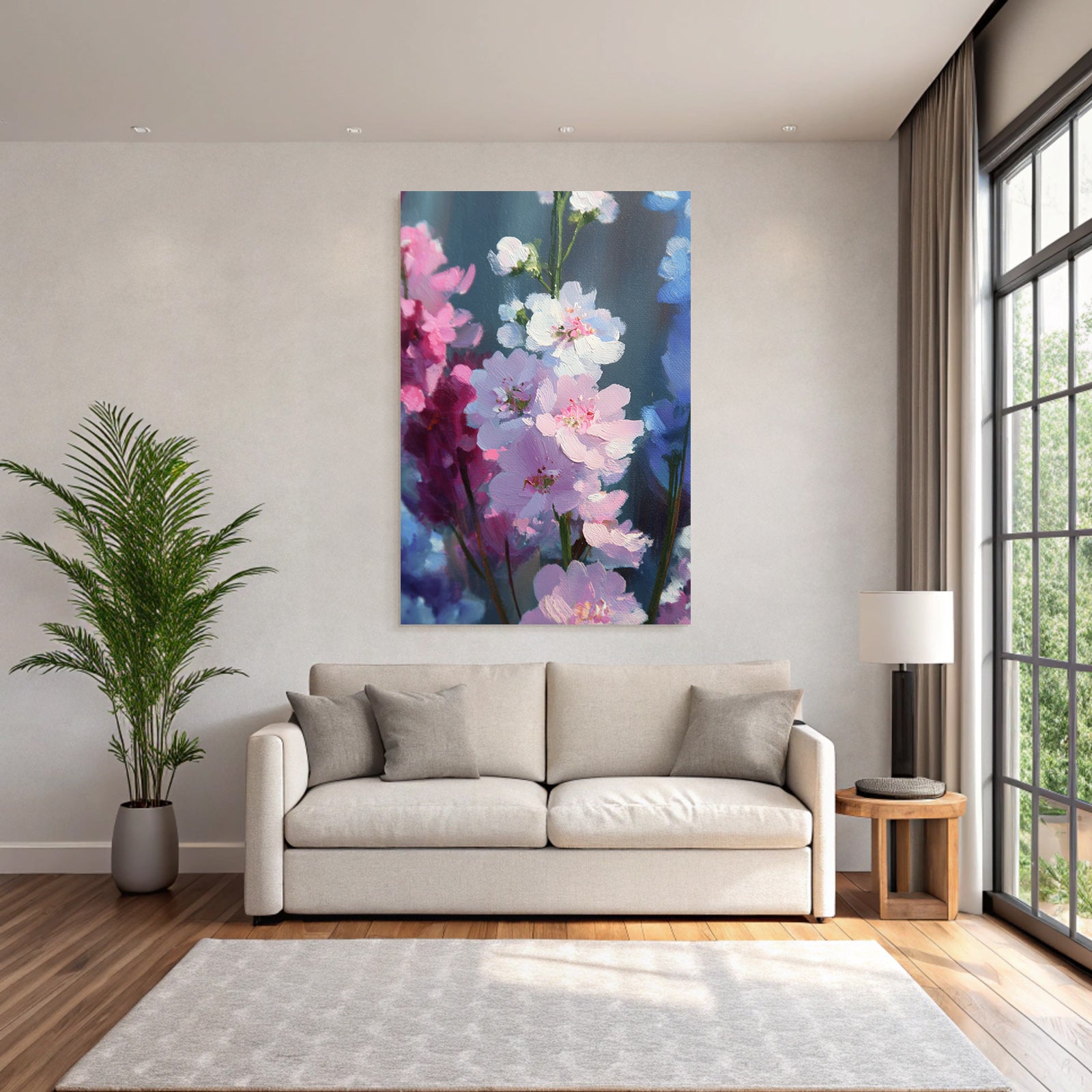 Impressionistisches Blütenbild In Rosa Weiss Und Blau
