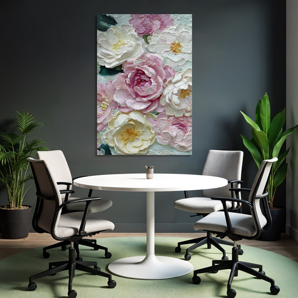 Impressionistisches Gemälde Mit Pfingstrosen Und Floralen Texturen