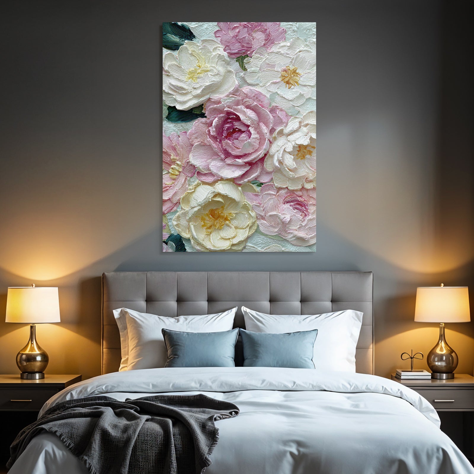 Impressionistisches Gemälde Mit Pfingstrosen Und Floralen Texturen
