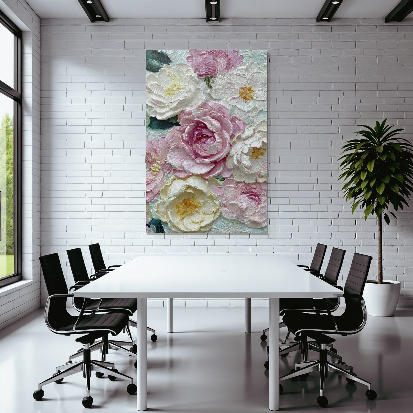 Impressionistisches Gemälde Mit Pfingstrosen Und Floralen Texturen