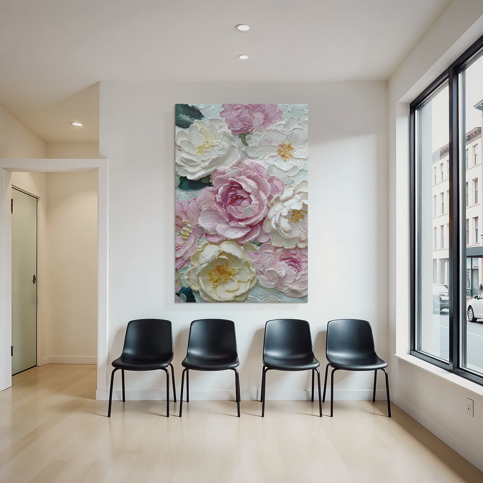 Impressionistisches Gemälde Mit Pfingstrosen Und Floralen Texturen