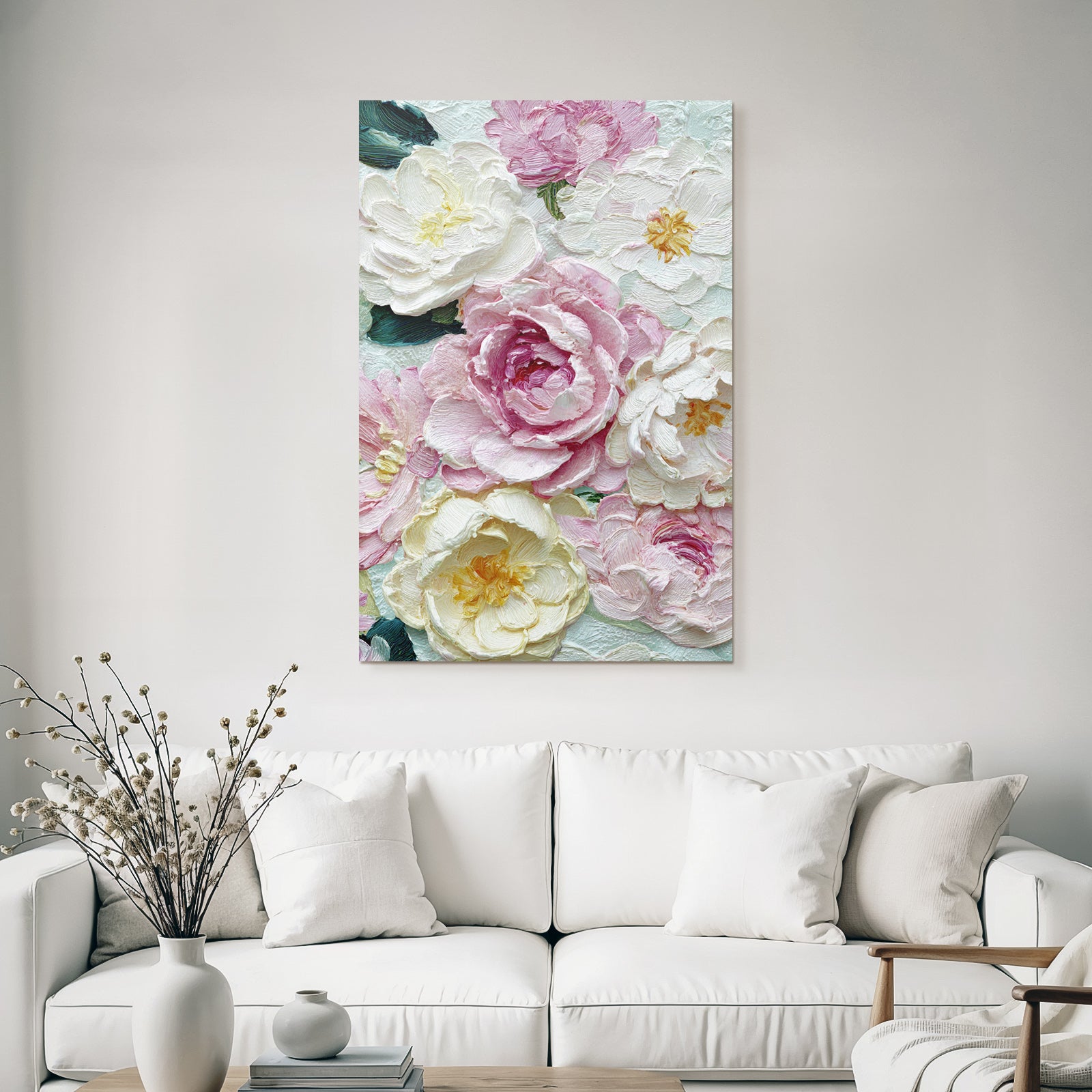 Impressionistisches Gemälde Mit Pfingstrosen Und Floralen Texturen