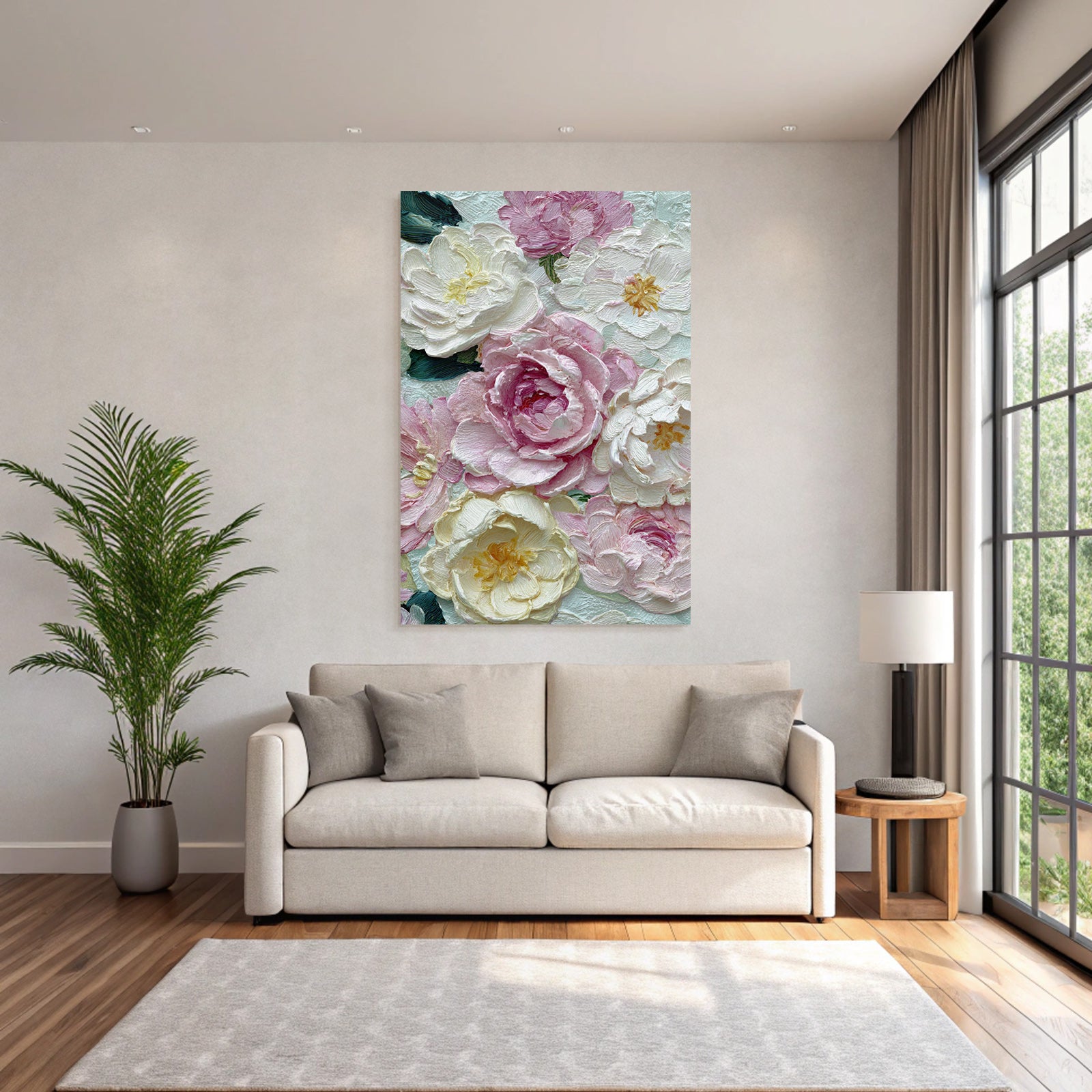 Impressionistisches Gemälde Mit Pfingstrosen Und Floralen Texturen