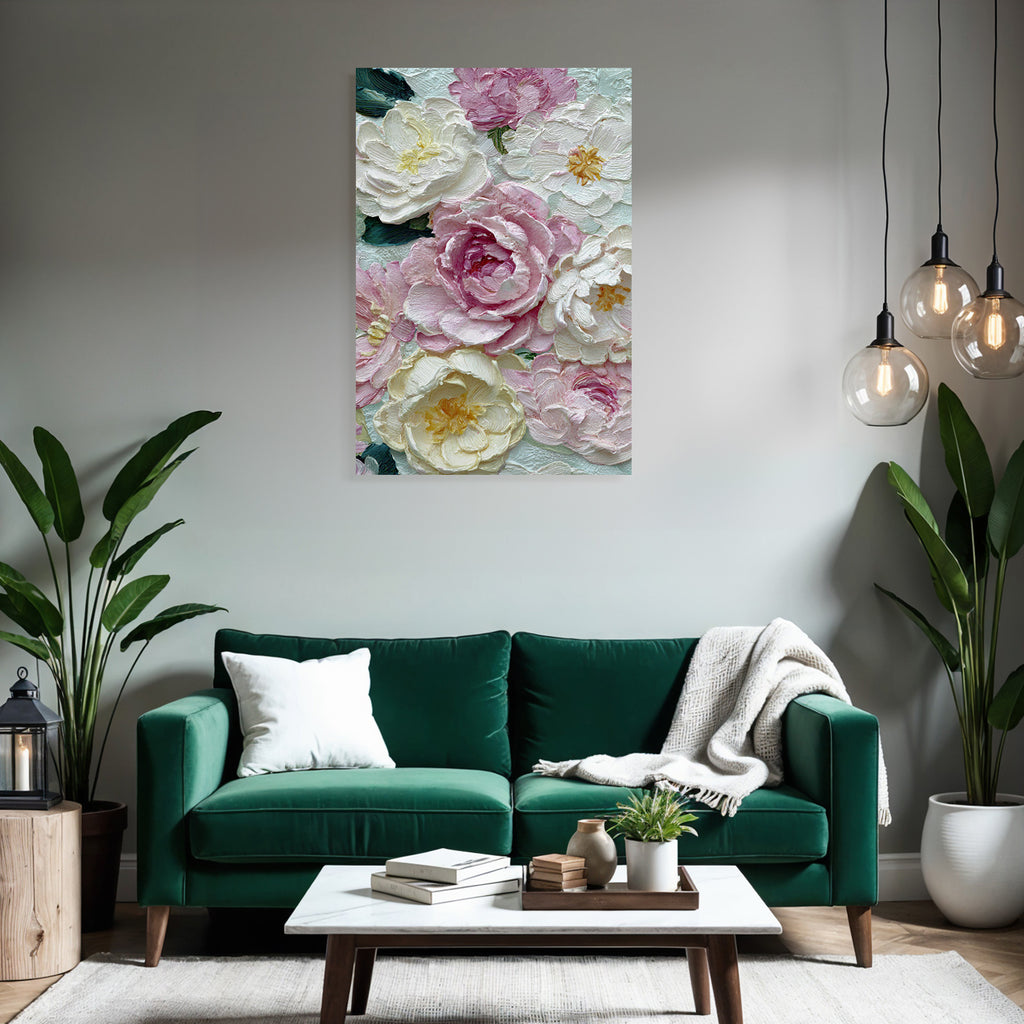 Impressionistisches Gemälde Mit Pfingstrosen Und Floralen Texturen