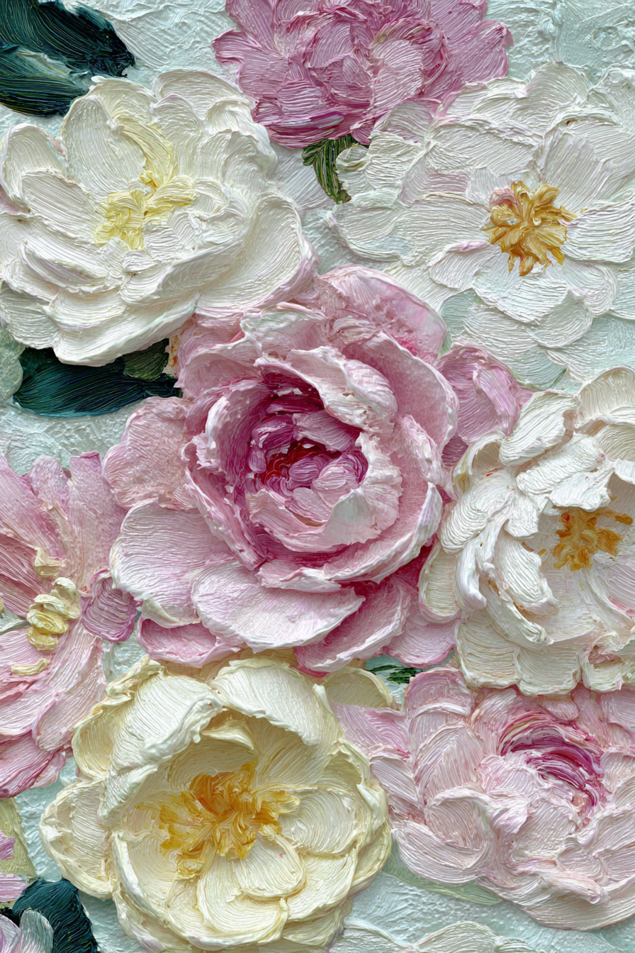 Impressionistisches Gemälde Mit Pfingstrosen Und Floralen Texturen | Wasserfaelle und Tropfen | Natur