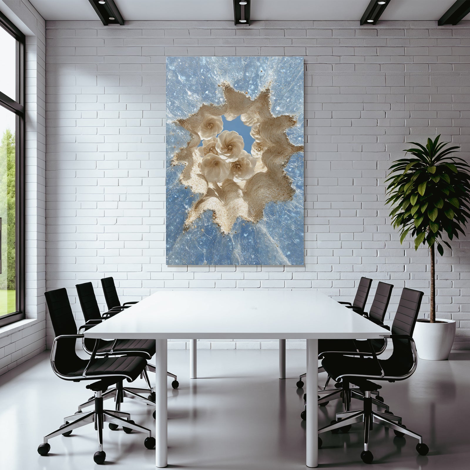 Kunstvolle Texturierte Blumenmotive Vor Leuchtend Blaüm Hintergrund