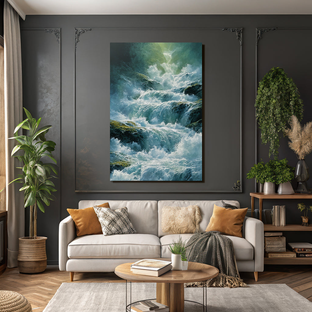 Lebendiger Wasserfall Mit Schaumenden Wellen Und Felsen