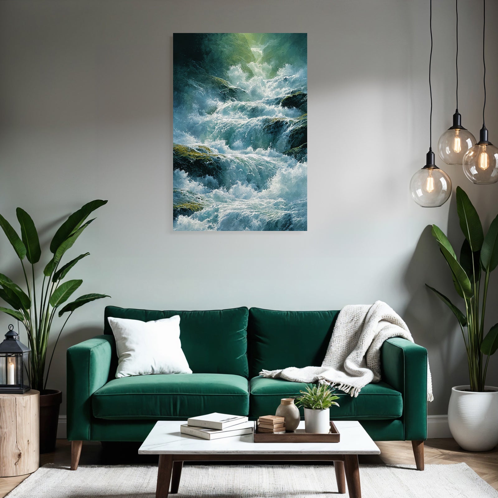 Lebendiger Wasserfall Mit Schaumenden Wellen Und Felsen
