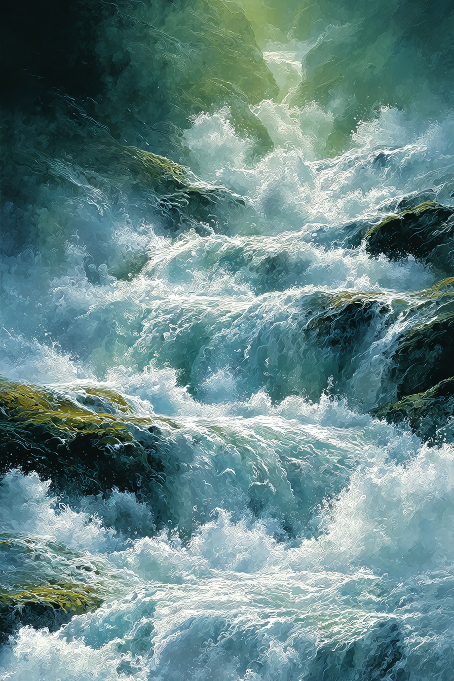 Lebendiger Wasserfall Mit Schaumenden Wellen Und Felsen | Wasserfaelle und Tropfen | Natur