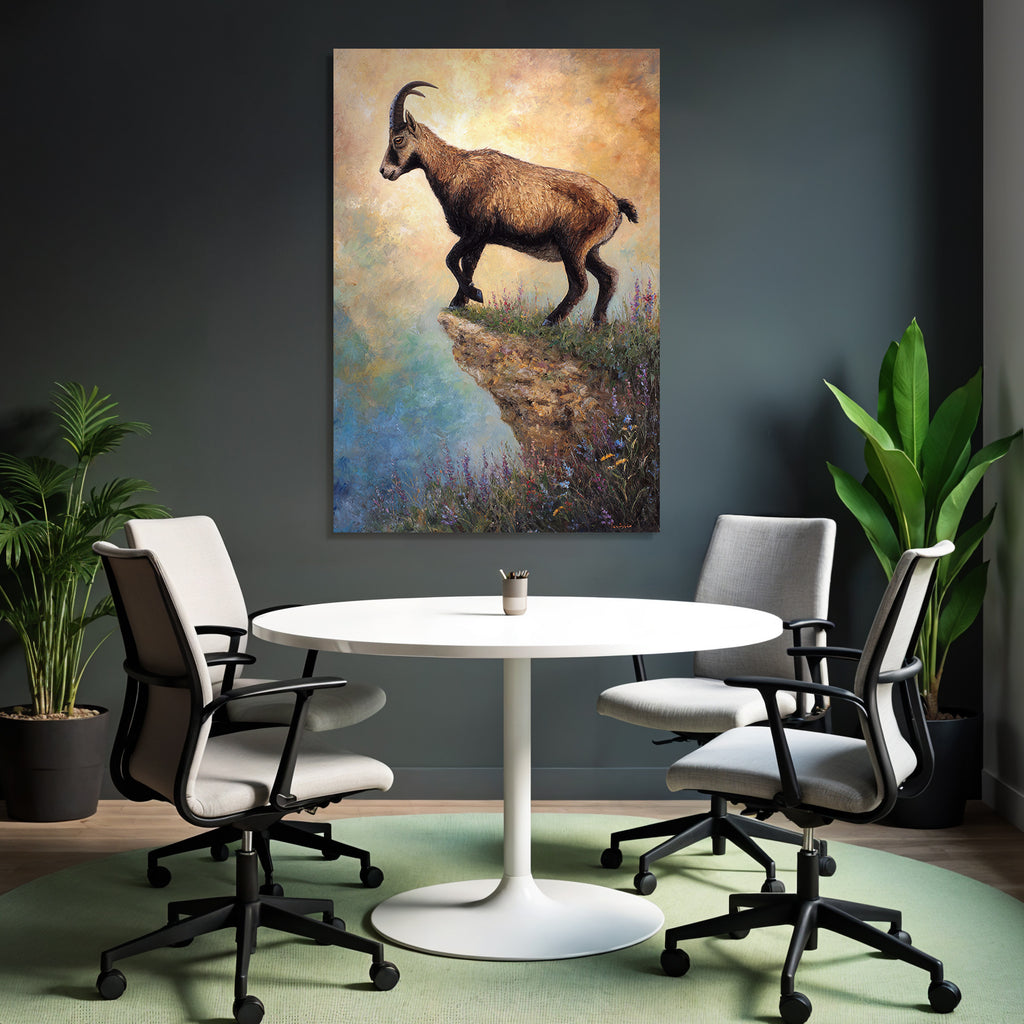Steinbock Am Abhang Mit Farbenfrohen Blumen