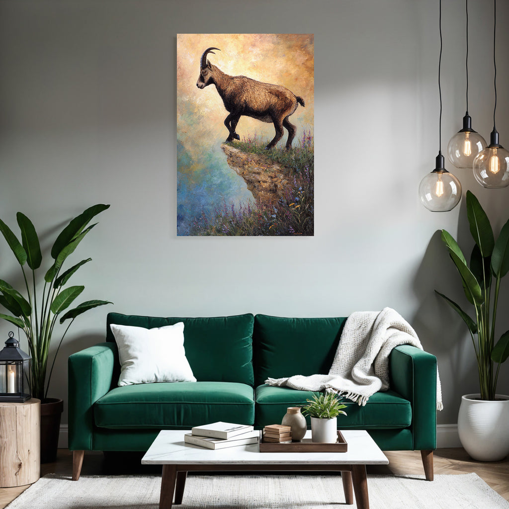 Steinbock Am Abhang Mit Farbenfrohen Blumen