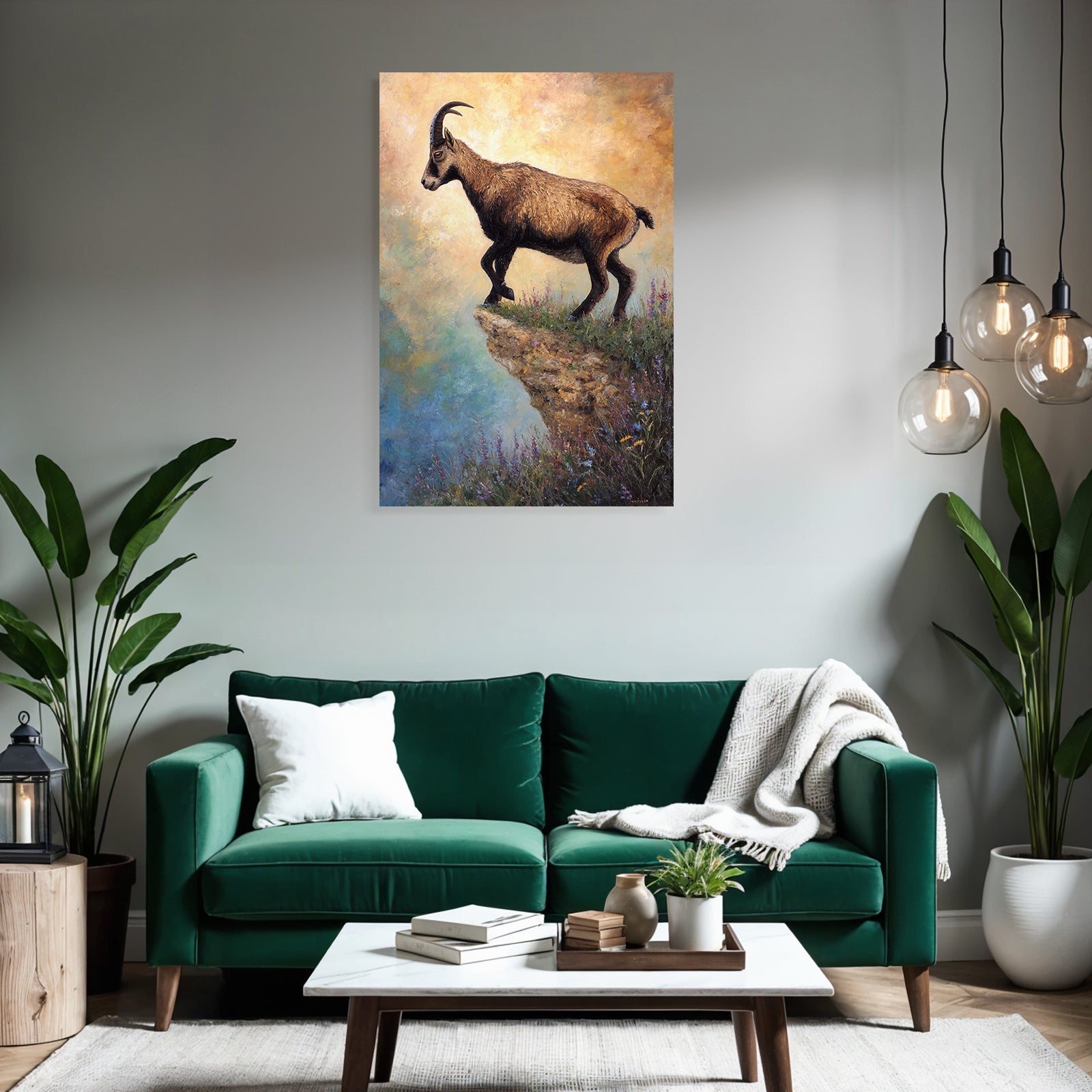 Steinbock Am Abhang Mit Farbenfrohen Blumen