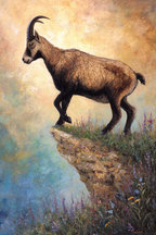 Steinbock Am Abhang Mit Farbenfrohen Blumen | Wasserfaelle und Tropfen | Natur