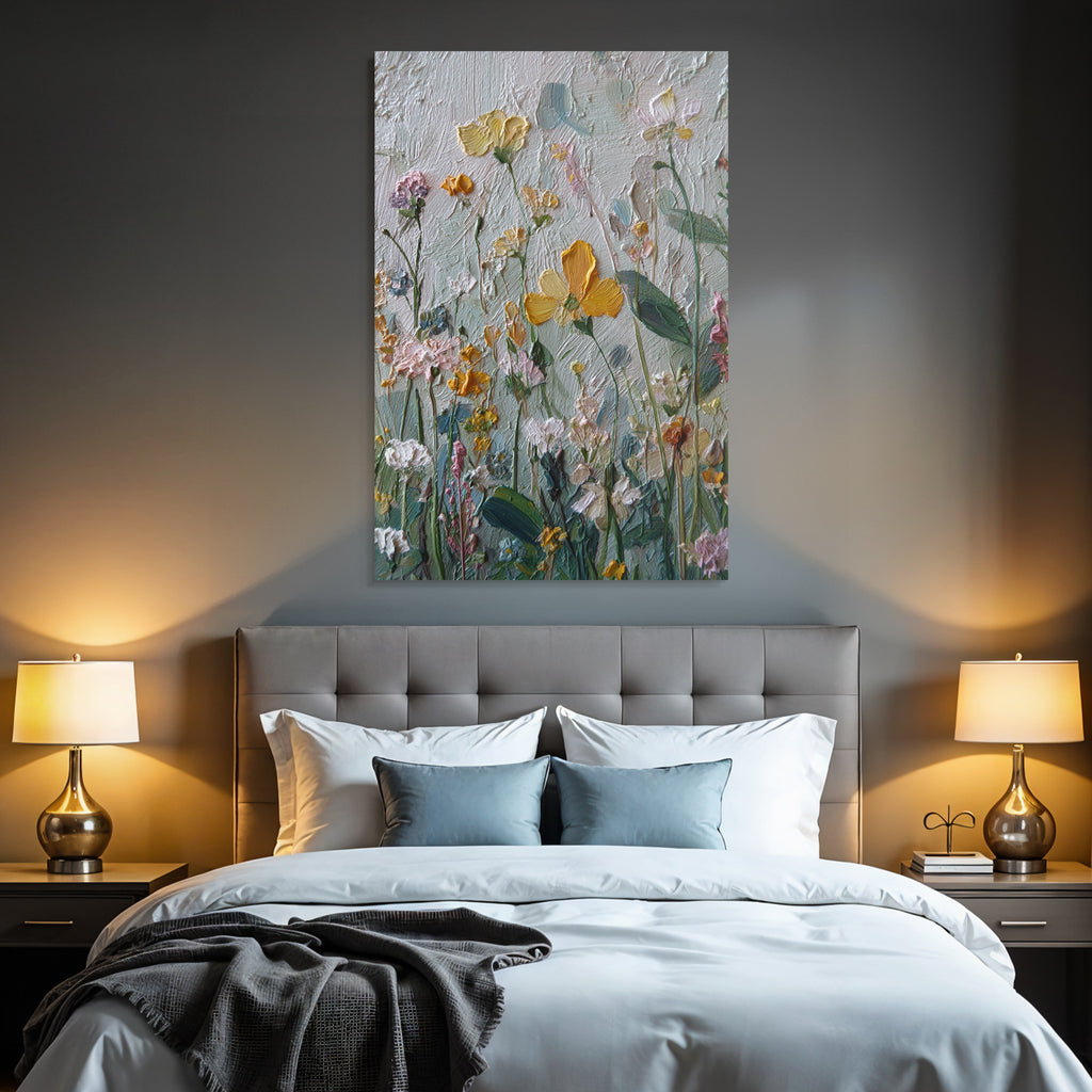 Texturiertes Gemälde Mit Lebendigen Blumen In Pastell Und Gelb