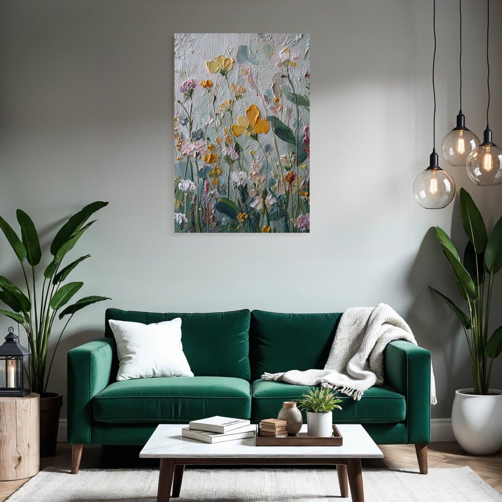 Texturiertes Gemälde Mit Lebendigen Blumen In Pastell Und Gelb