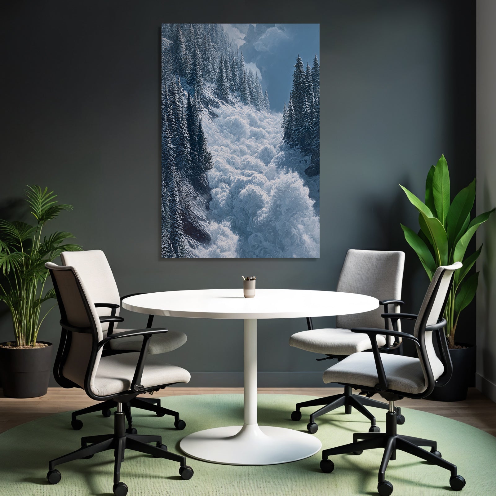 Winterlandschaft Mit Bergauslawine Im Nadelwald