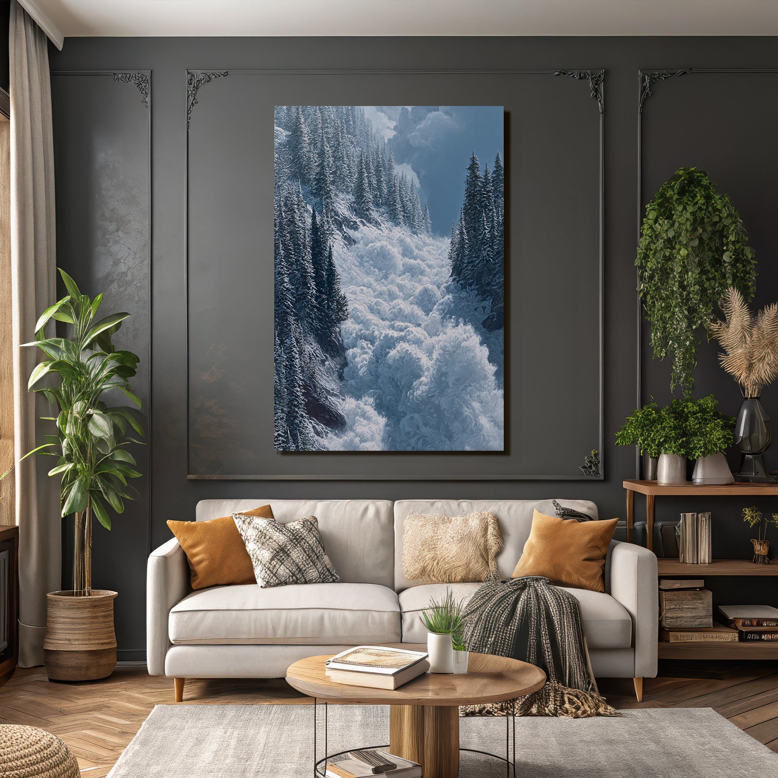 Winterlandschaft Mit Bergauslawine Im Nadelwald