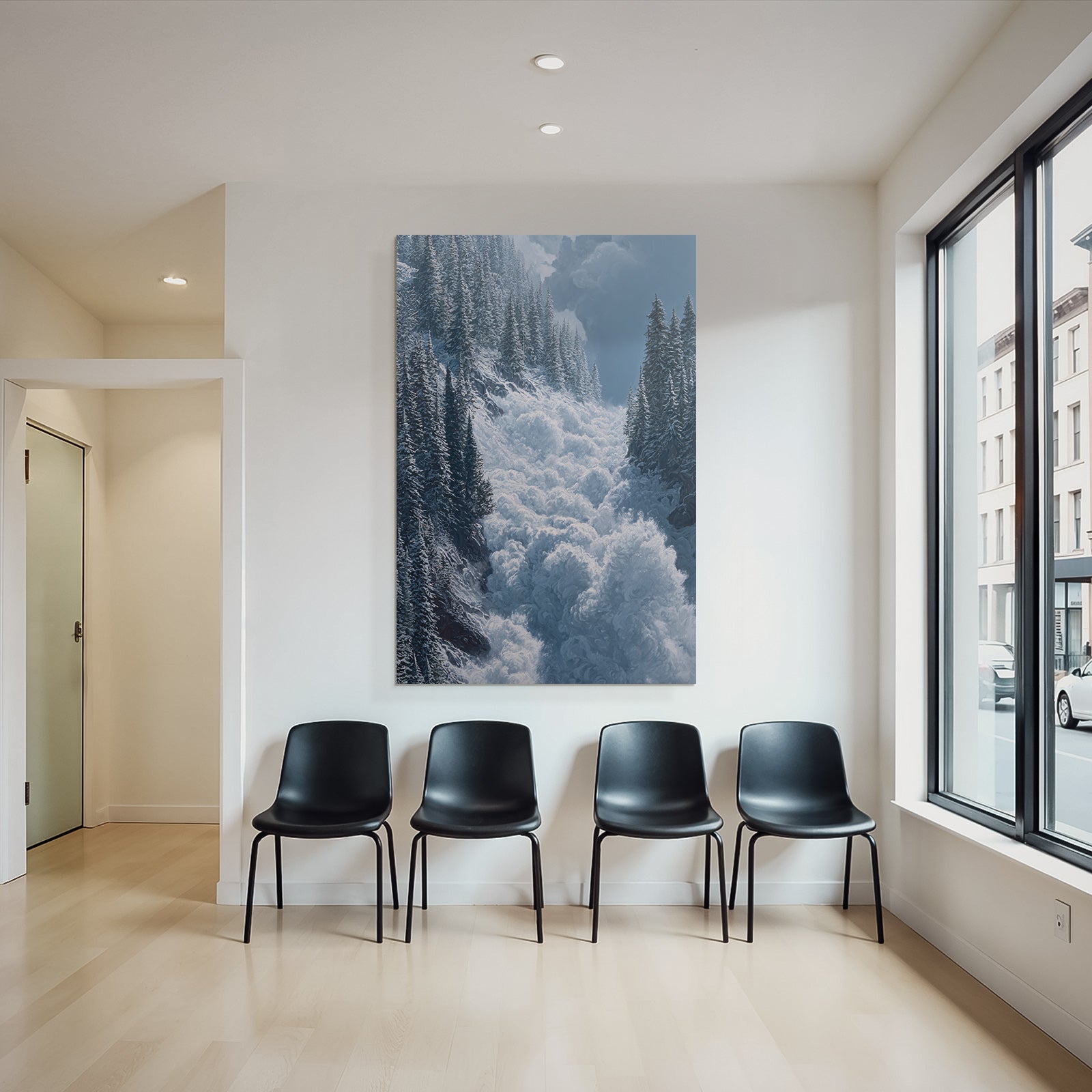 Winterlandschaft Mit Bergauslawine Im Nadelwald