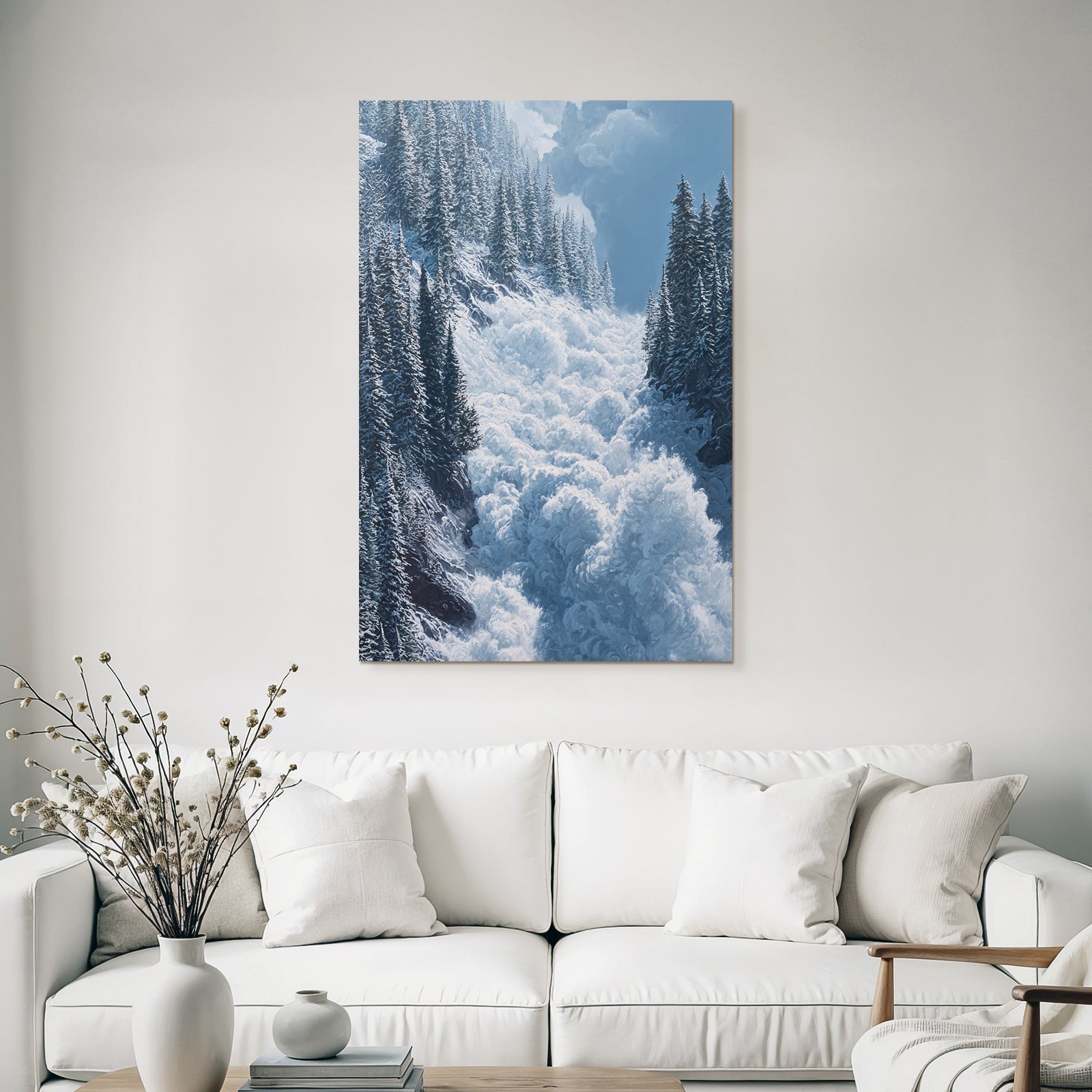 Winterlandschaft Mit Bergauslawine Im Nadelwald