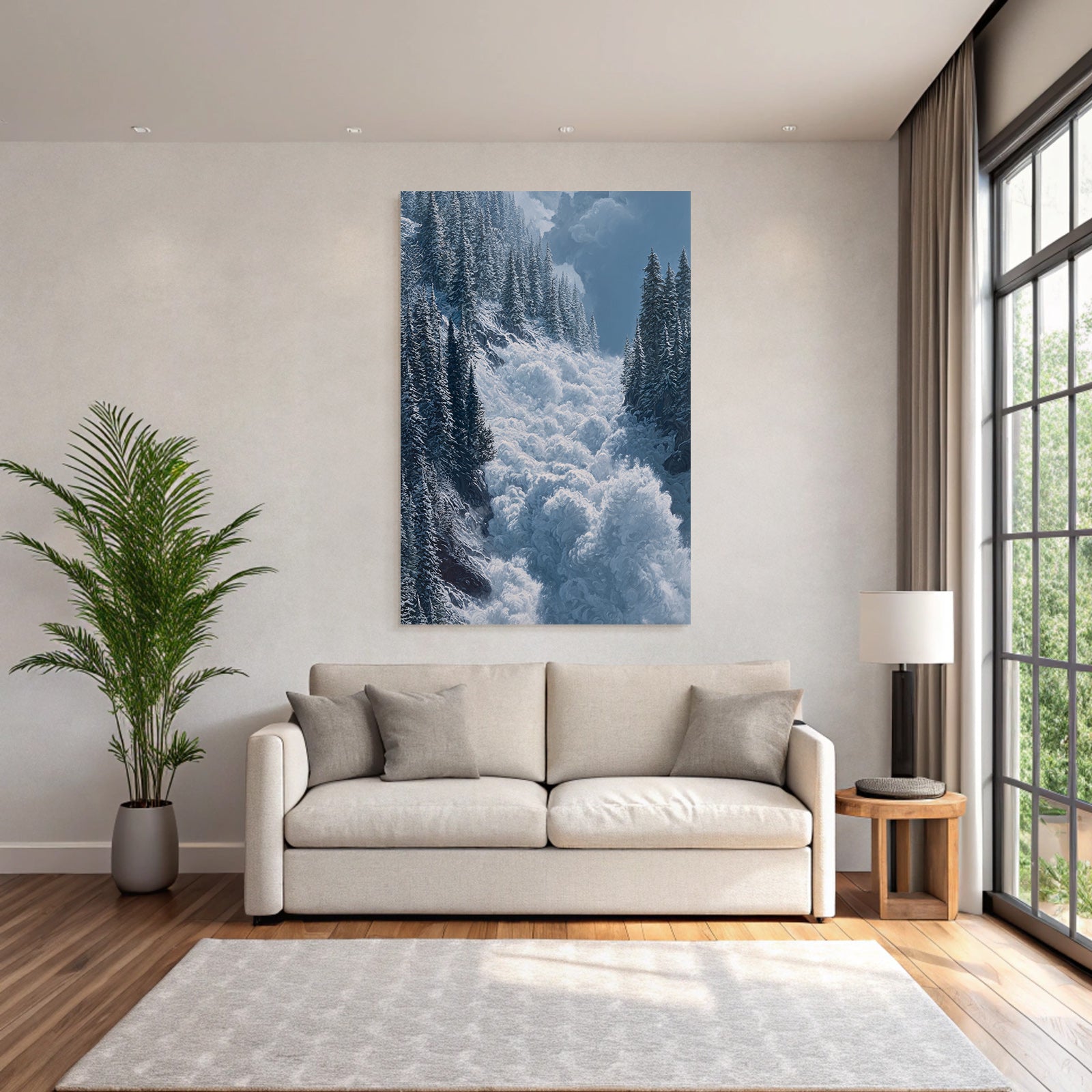 Winterlandschaft Mit Bergauslawine Im Nadelwald