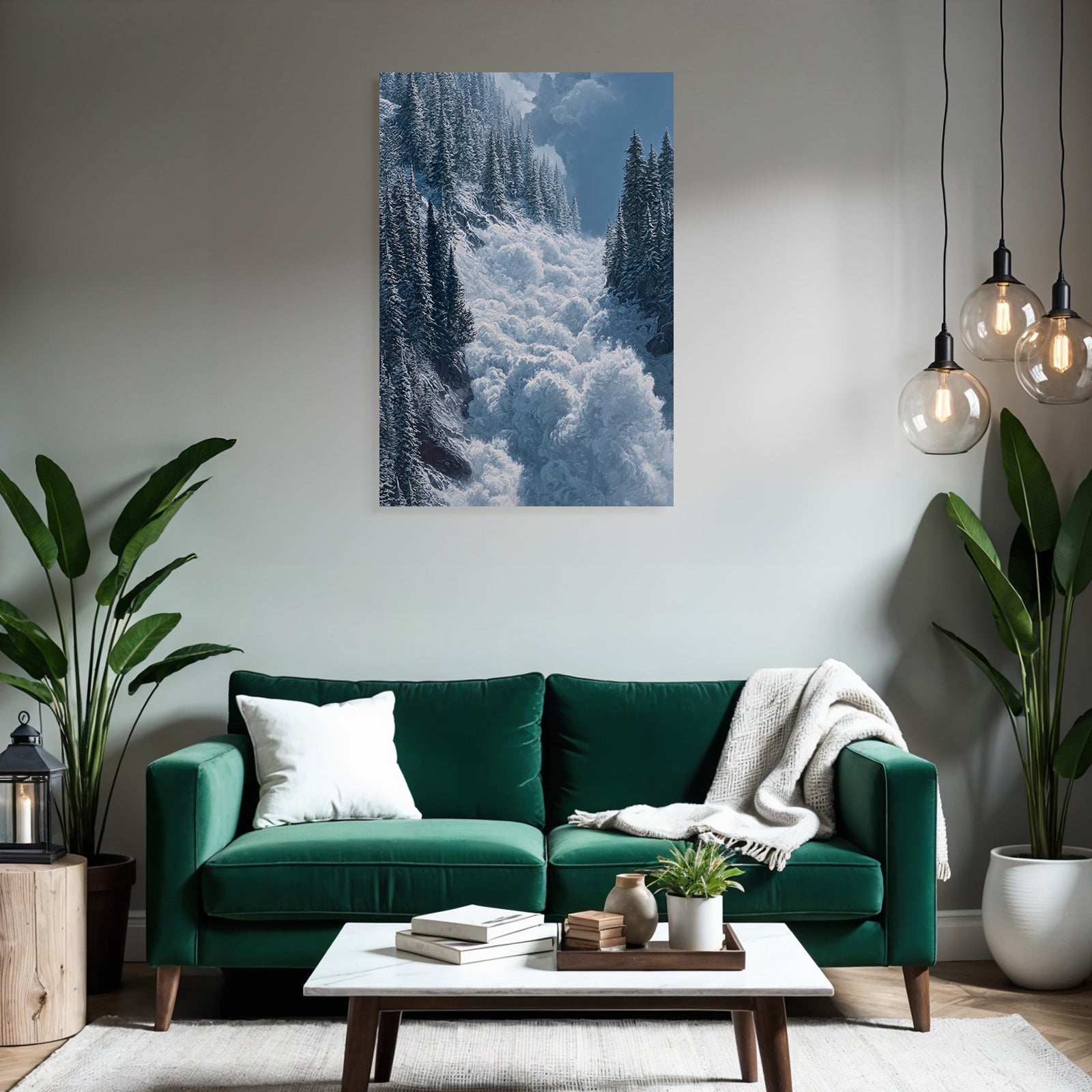 Winterlandschaft Mit Bergauslawine Im Nadelwald