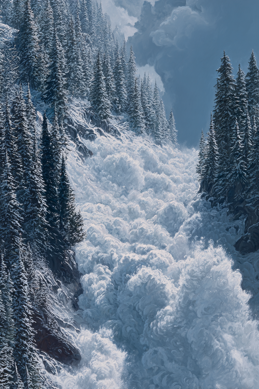 Winterlandschaft Mit Bergauslawine Im Nadelwald | Wasserfaelle und Tropfen | Natur