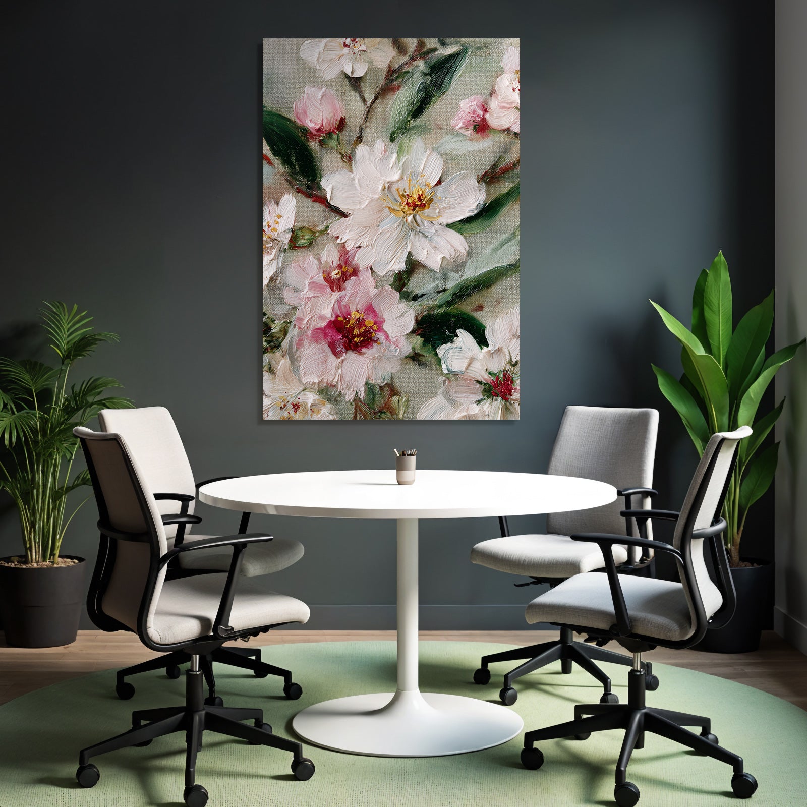 Zartes Florales Ölgemälde Mit Weissen Und Rosafarbenen Blüten