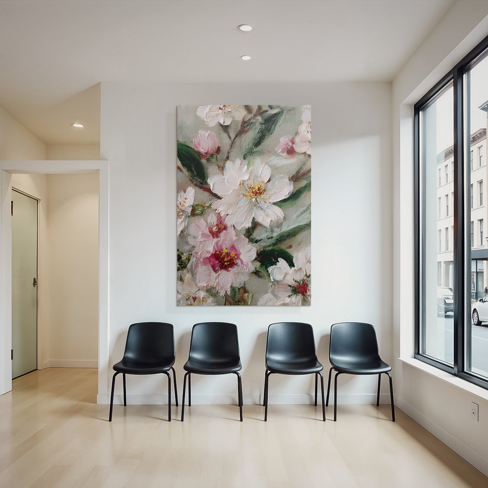 Zartes Florales Ölgemälde Mit Weissen Und Rosafarbenen Blüten