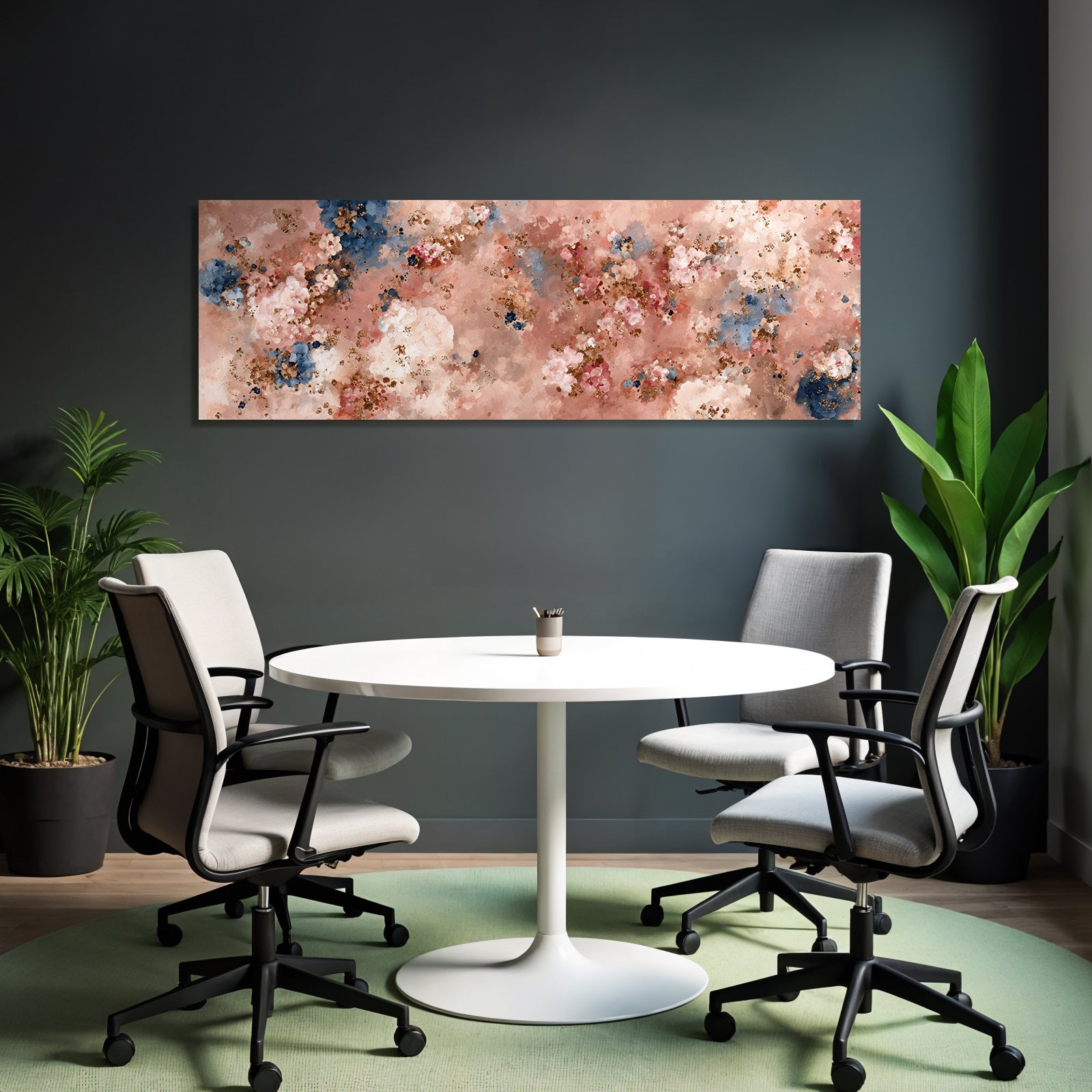 Abstraktes Florales Texturiertes Muster In Pink Blau Und Gold