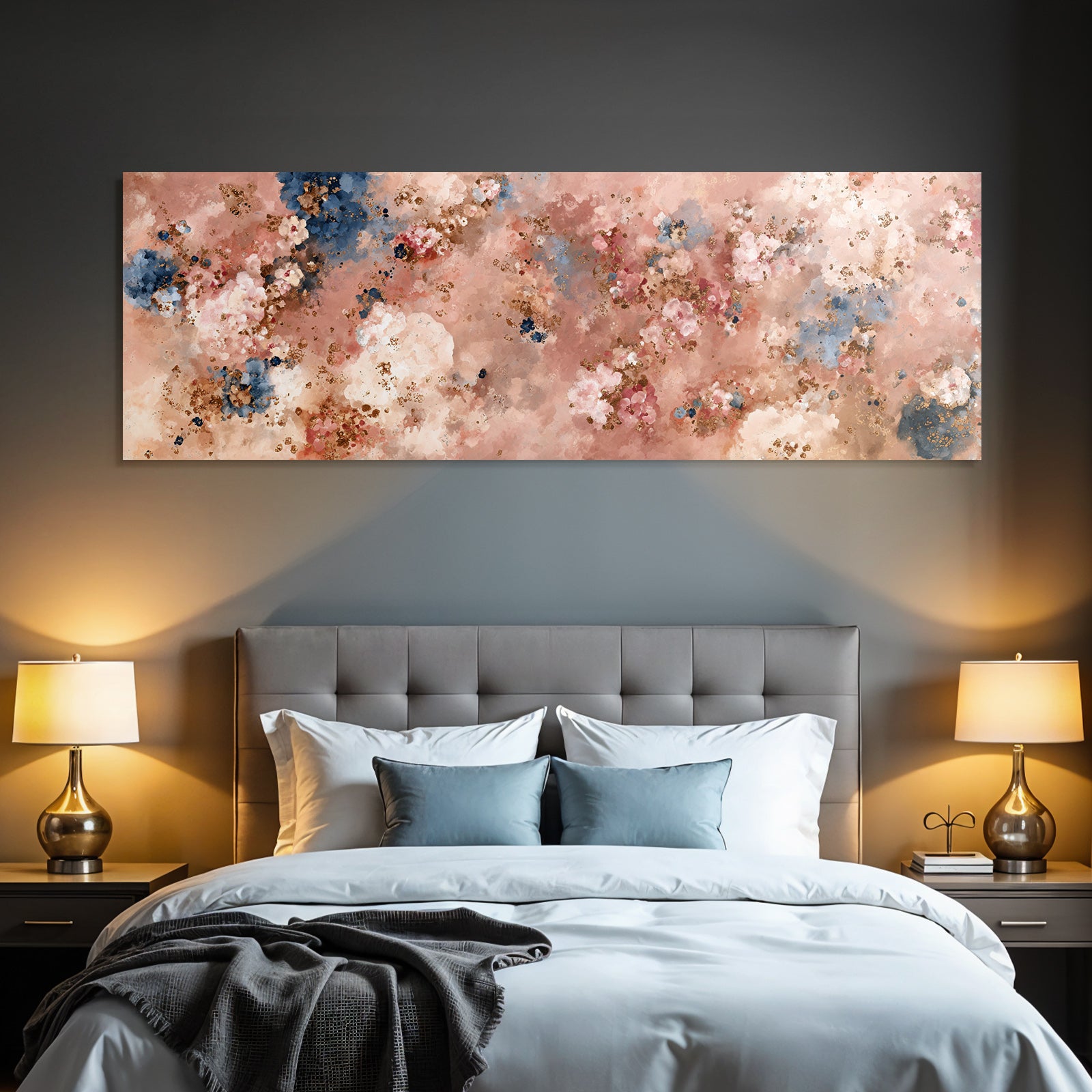 Abstraktes Florales Texturiertes Muster In Pink Blau Und Gold