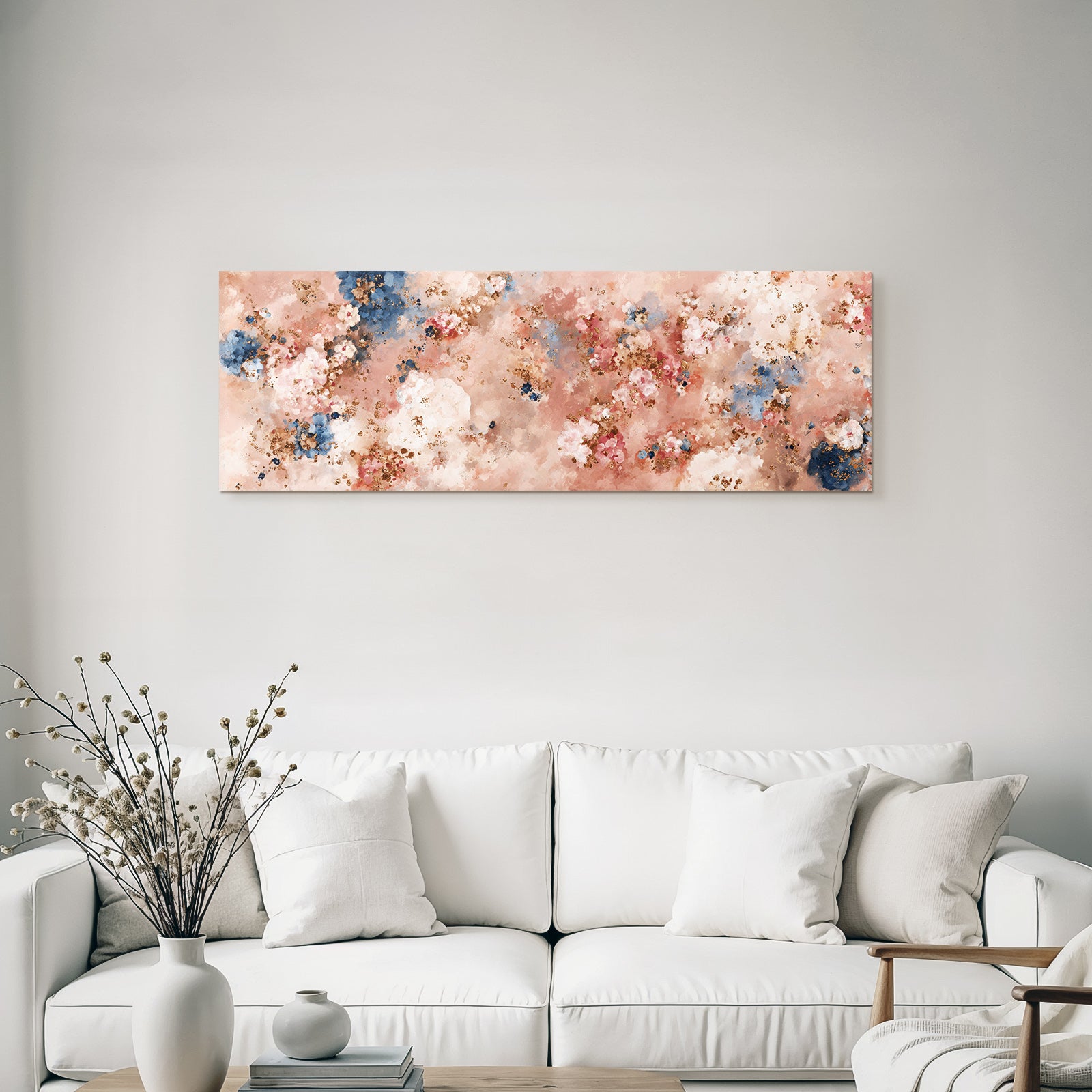 Abstraktes Florales Texturiertes Muster In Pink Blau Und Gold