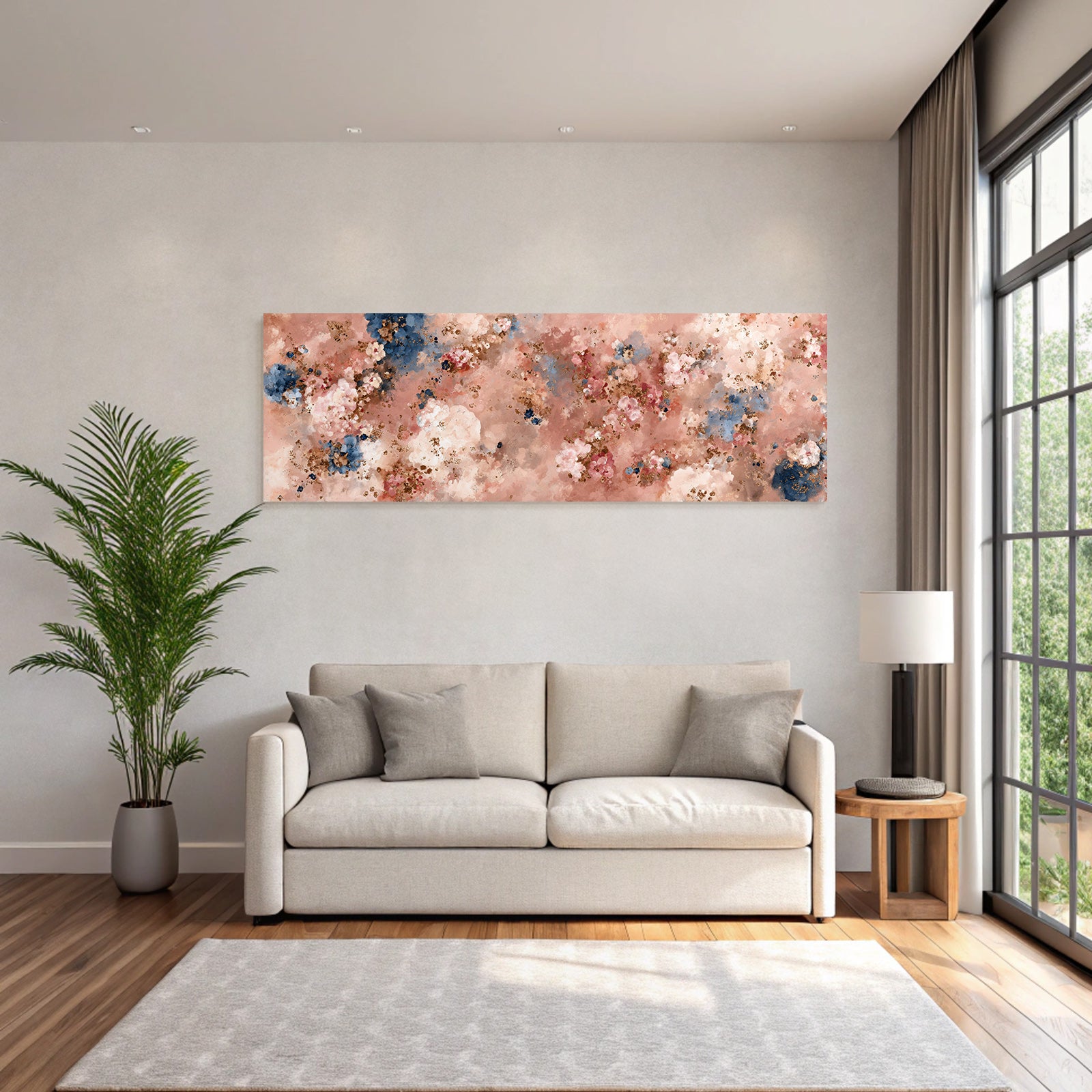 Abstraktes Florales Texturiertes Muster In Pink Blau Und Gold