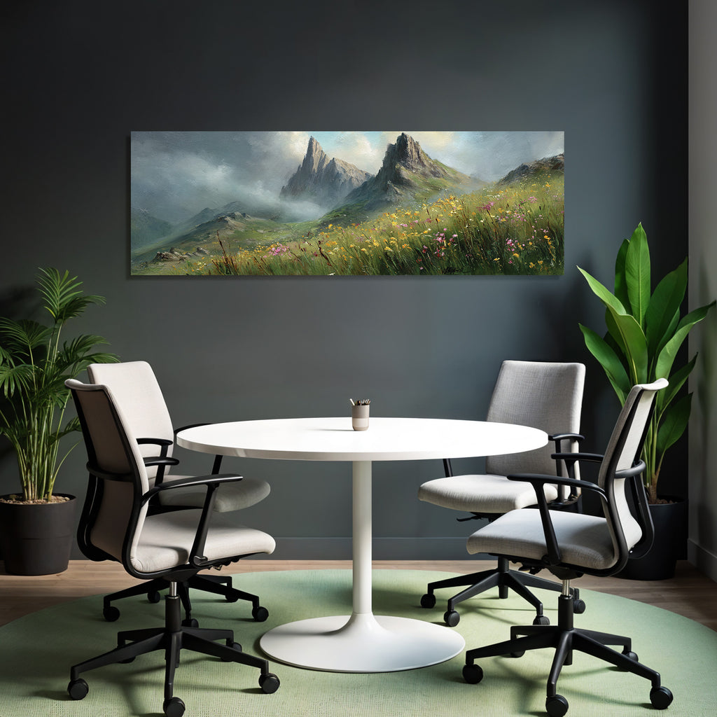 Berglandschaft Mit Bunten Wildblumen Und Wolkenhimmel