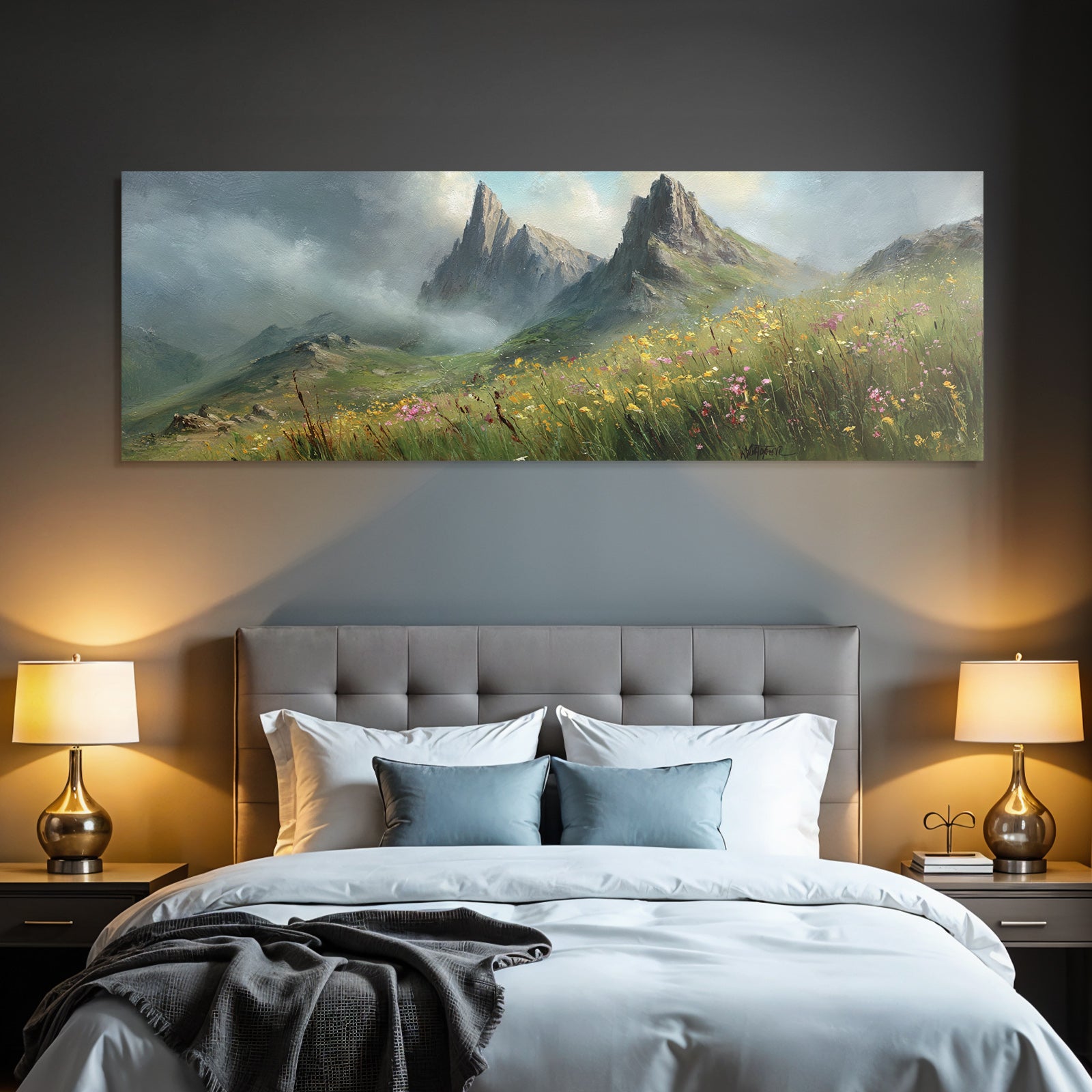Berglandschaft Mit Bunten Wildblumen Und Wolkenhimmel