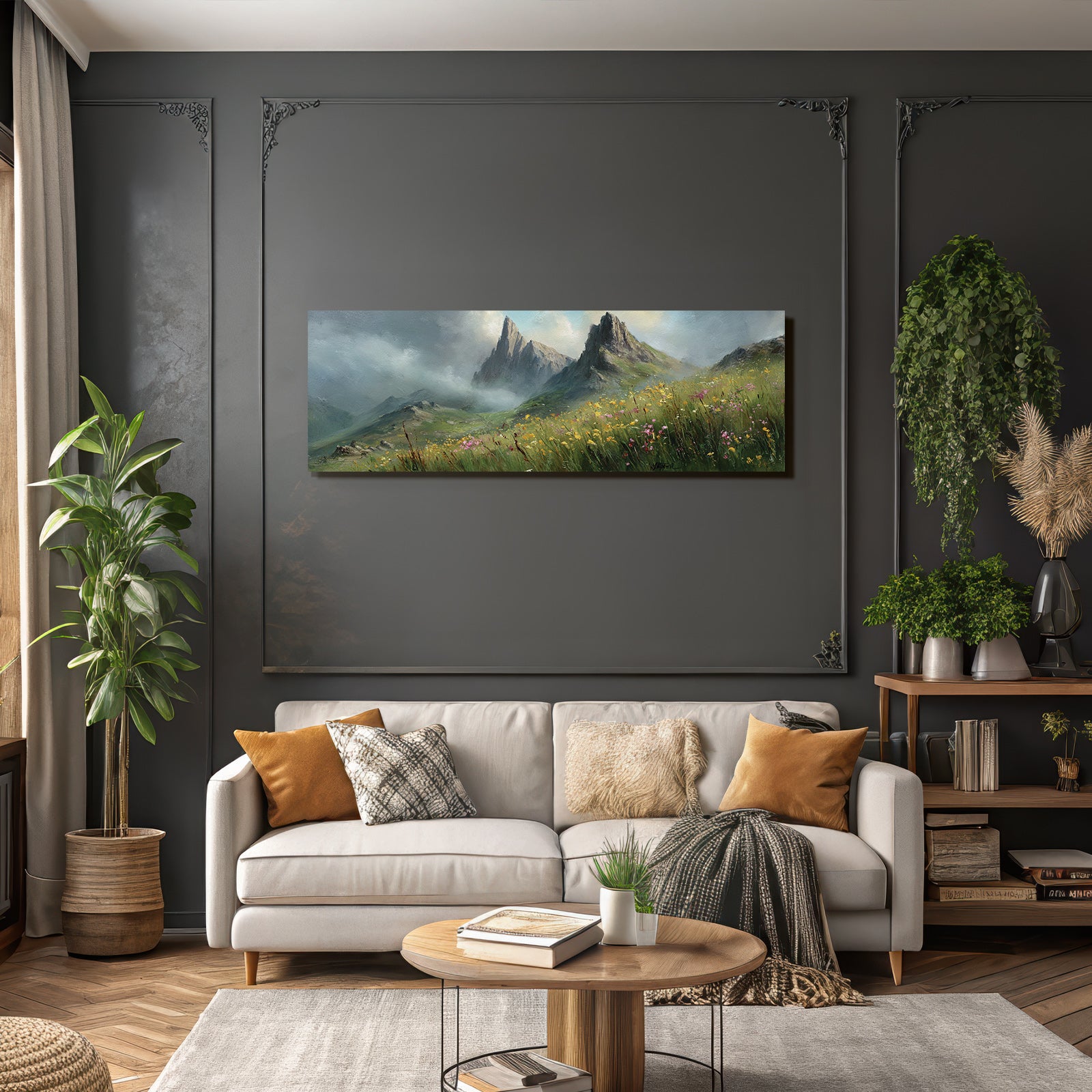 Berglandschaft Mit Bunten Wildblumen Und Wolkenhimmel